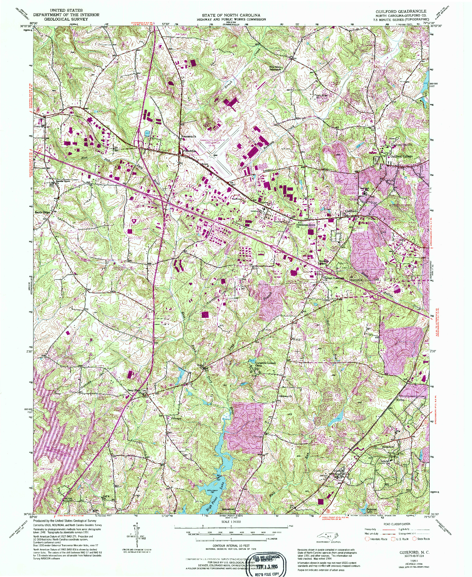 USGS 1:24000-SCALE QUADRANGLE FOR GUILFORD, NC 1951