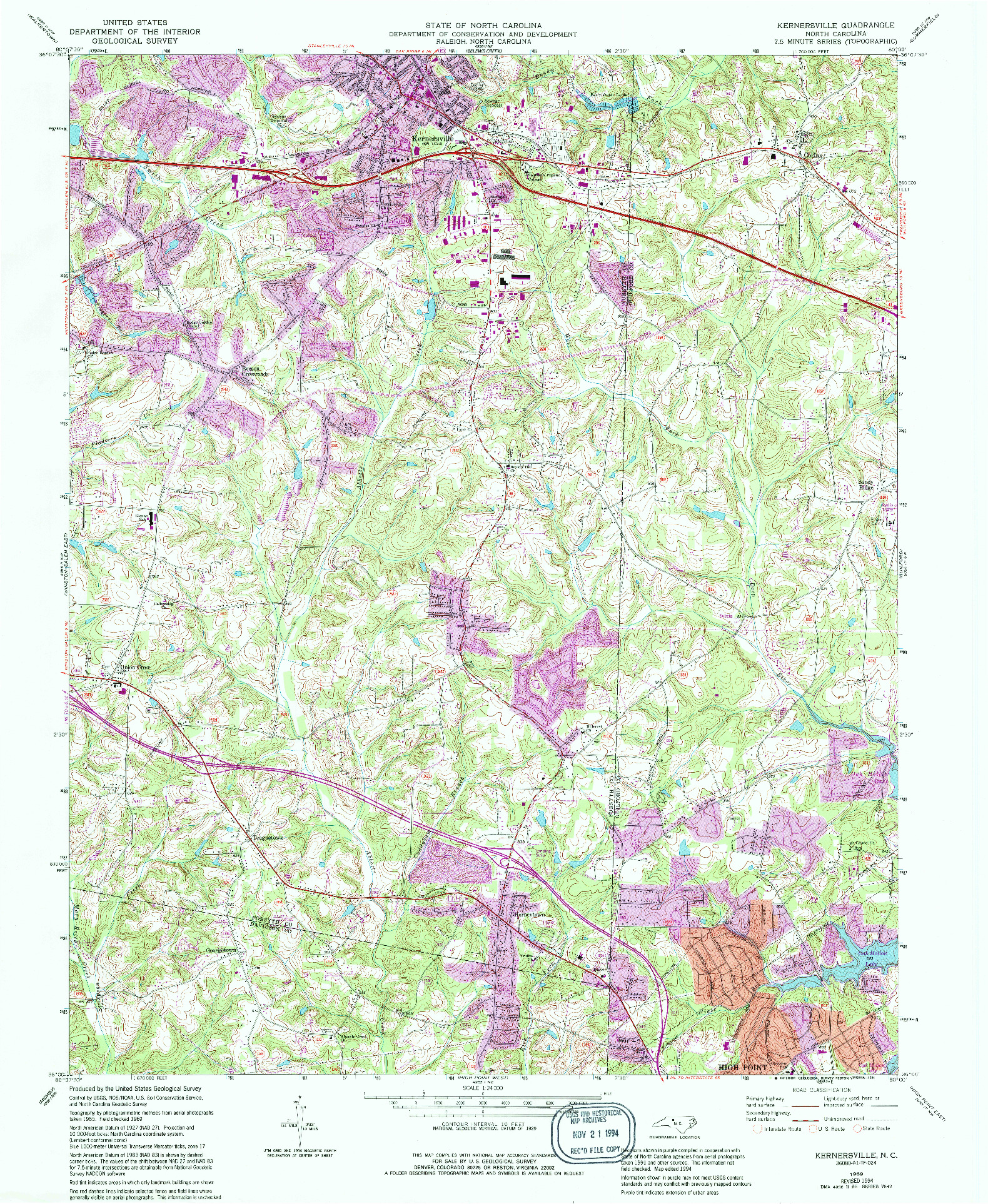 USGS 1:24000-SCALE QUADRANGLE FOR KERNERSVILLE, NC 1969