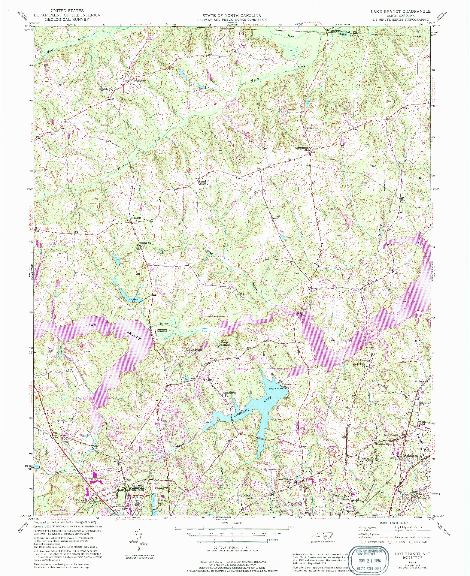 USGS 1:24000-SCALE QUADRANGLE FOR LAKE BRANDT, NC 1951