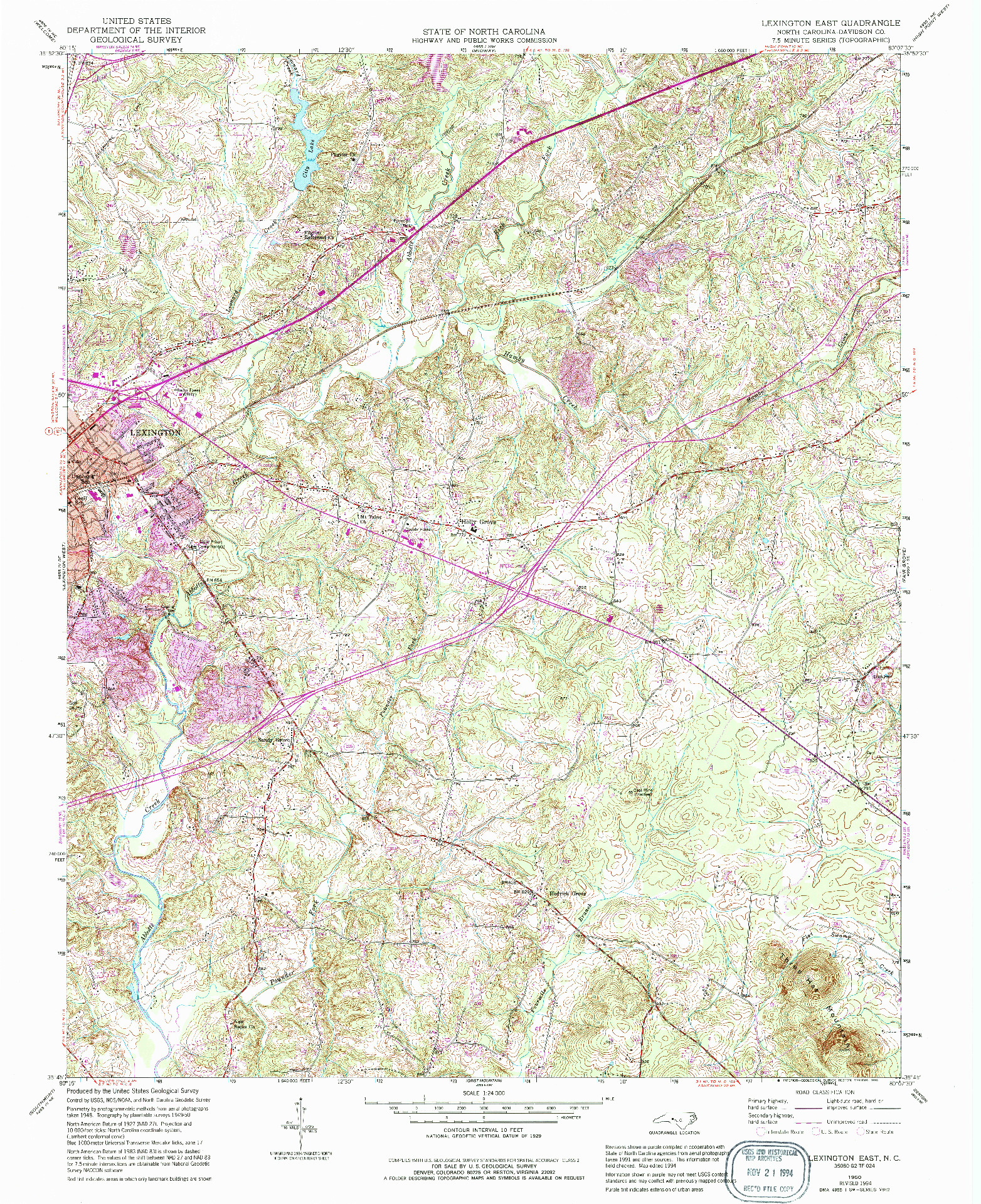 USGS 1:24000-SCALE QUADRANGLE FOR LEXINGTON EAST, NC 1950