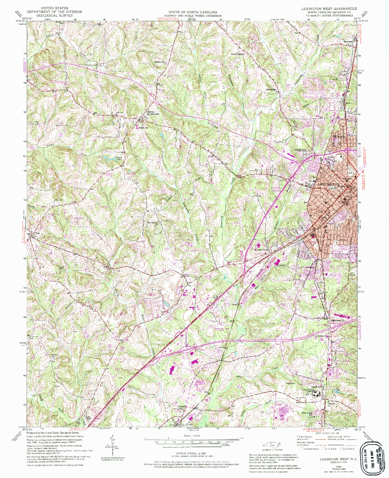 USGS 1:24000-SCALE QUADRANGLE FOR LEXINGTON WEST, NC 1950