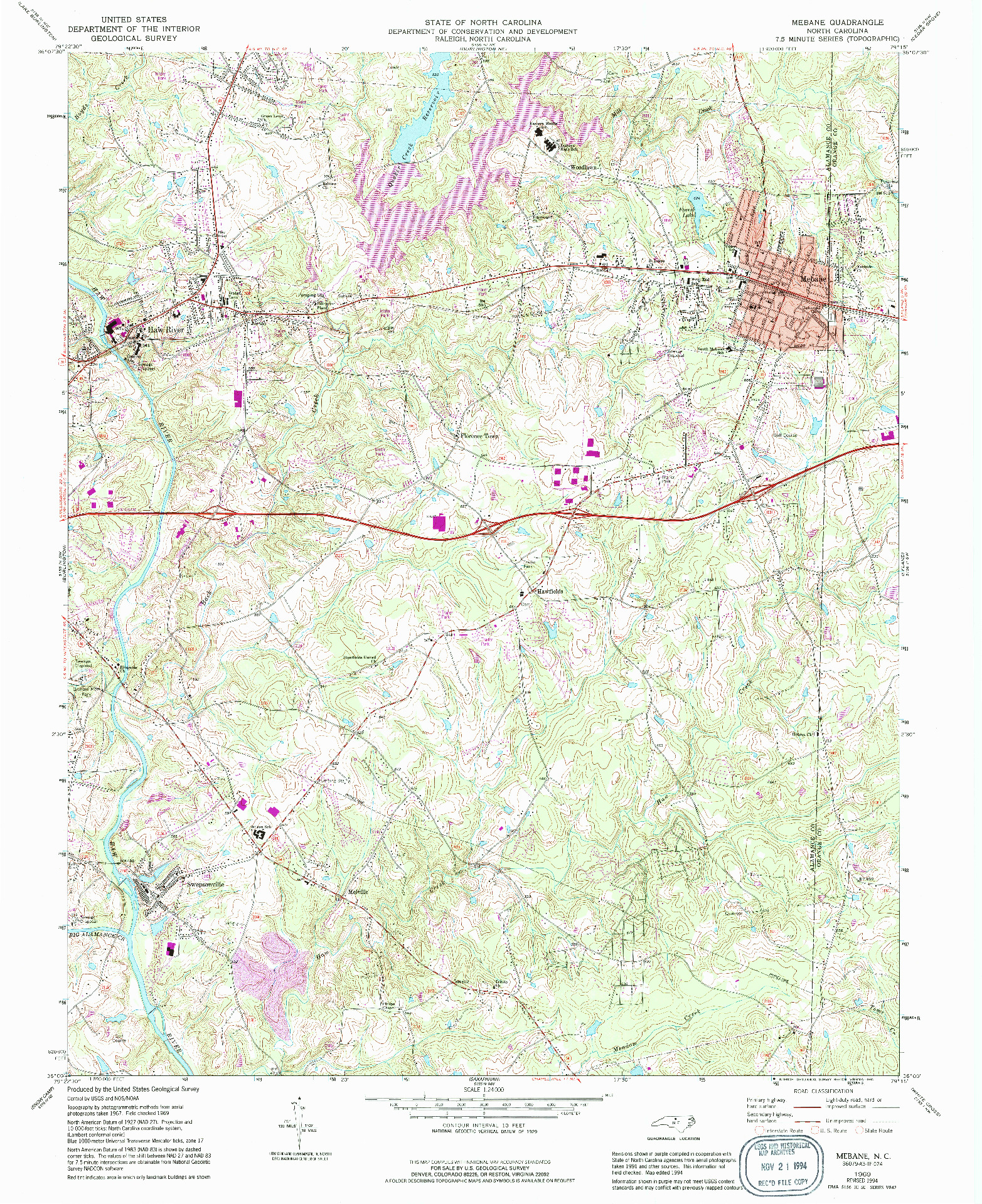 USGS 1:24000-SCALE QUADRANGLE FOR MEBANE, NC 1969