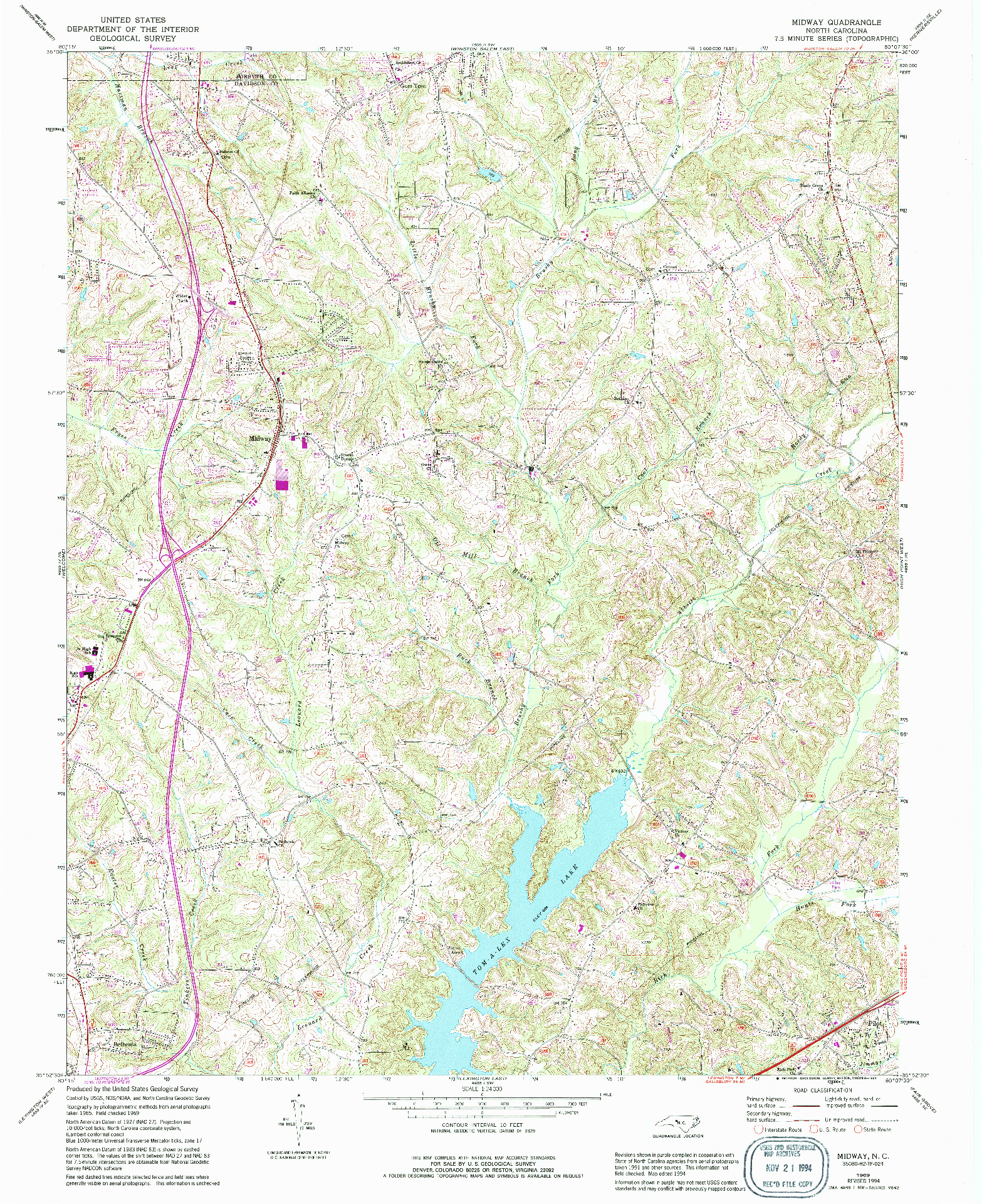 USGS 1:24000-SCALE QUADRANGLE FOR MIDWAY, NC 1969