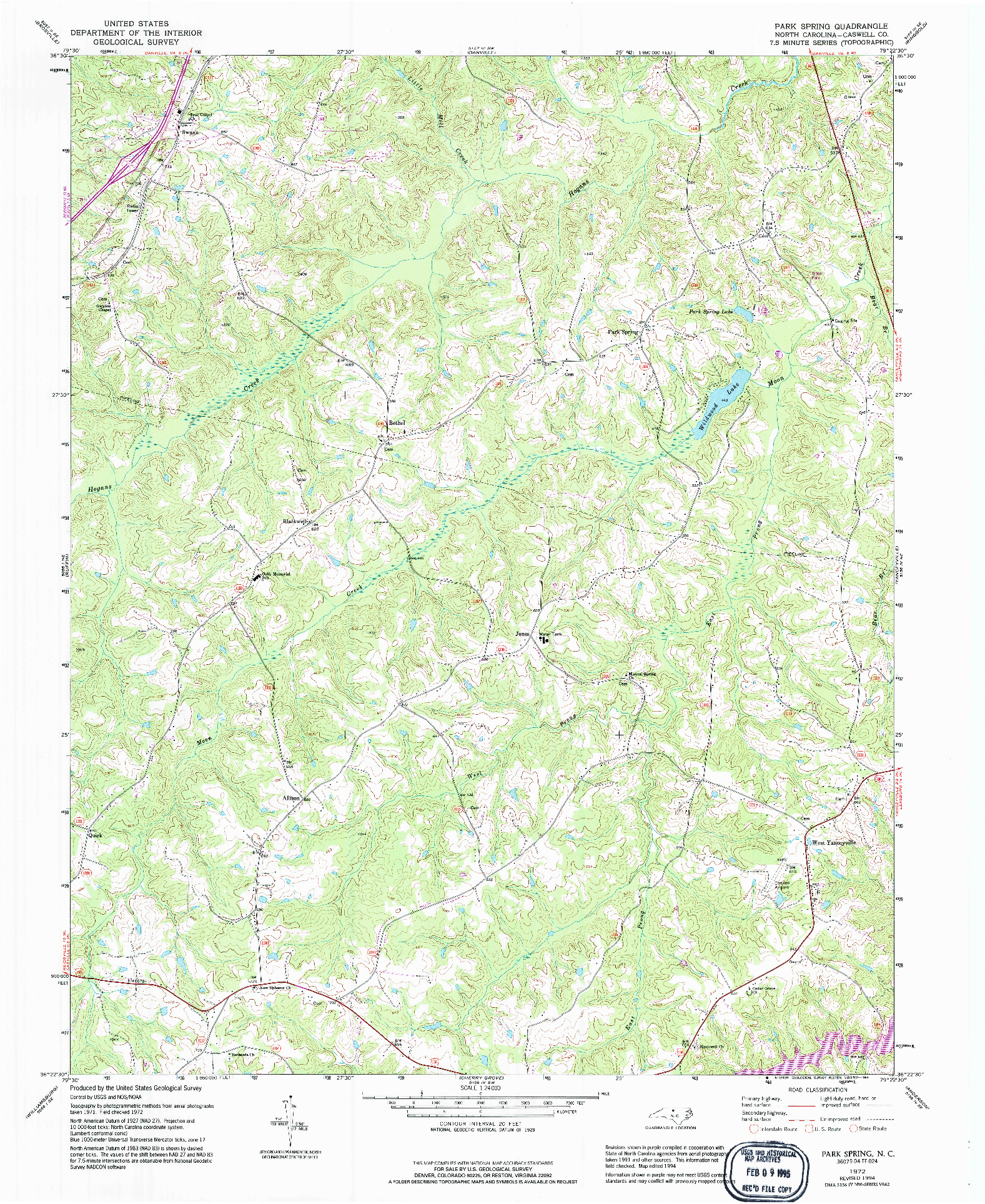 USGS 1:24000-SCALE QUADRANGLE FOR PARK SPRING, NC 1972