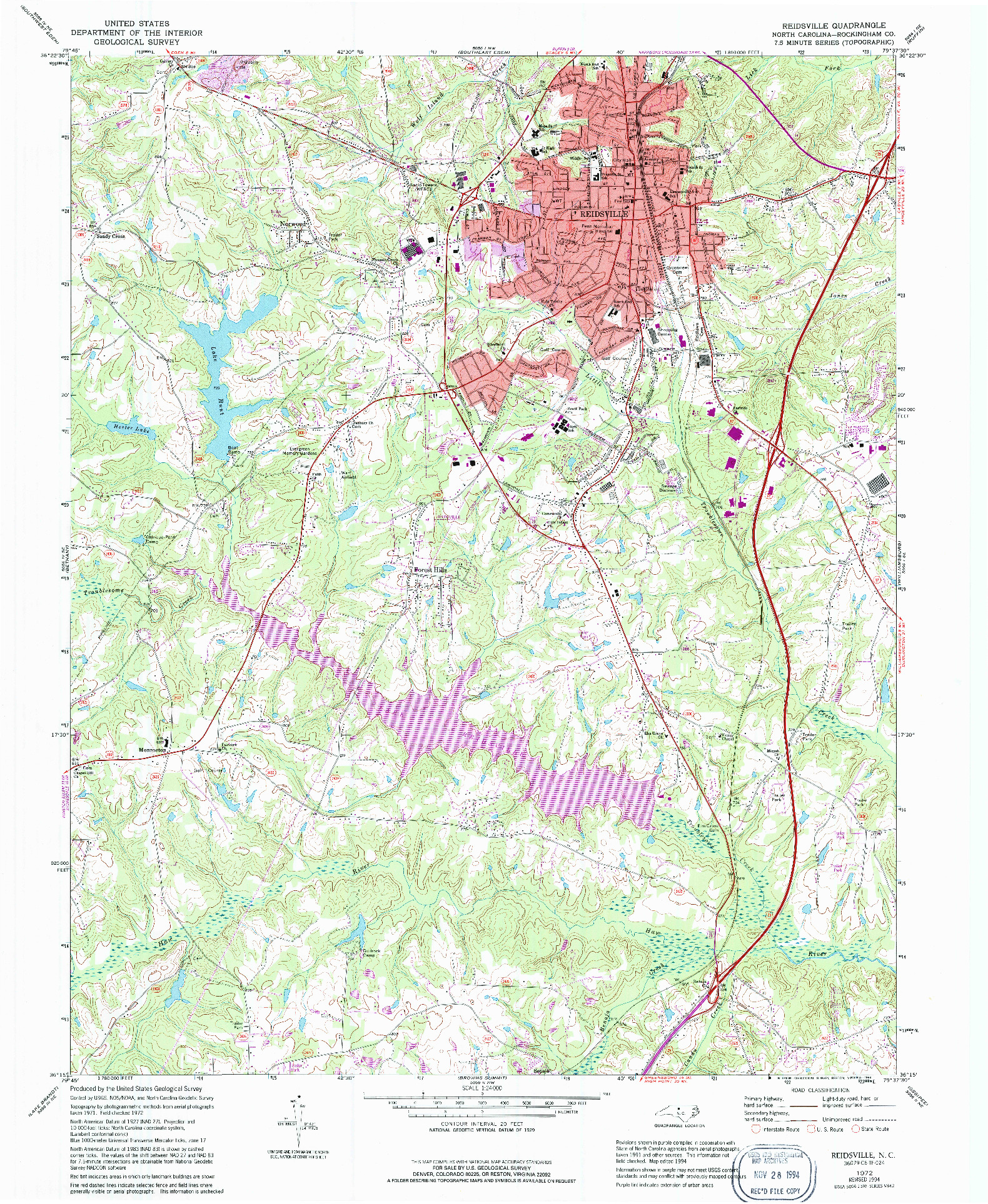 USGS 1:24000-SCALE QUADRANGLE FOR REIDSVILLE, NC 1972