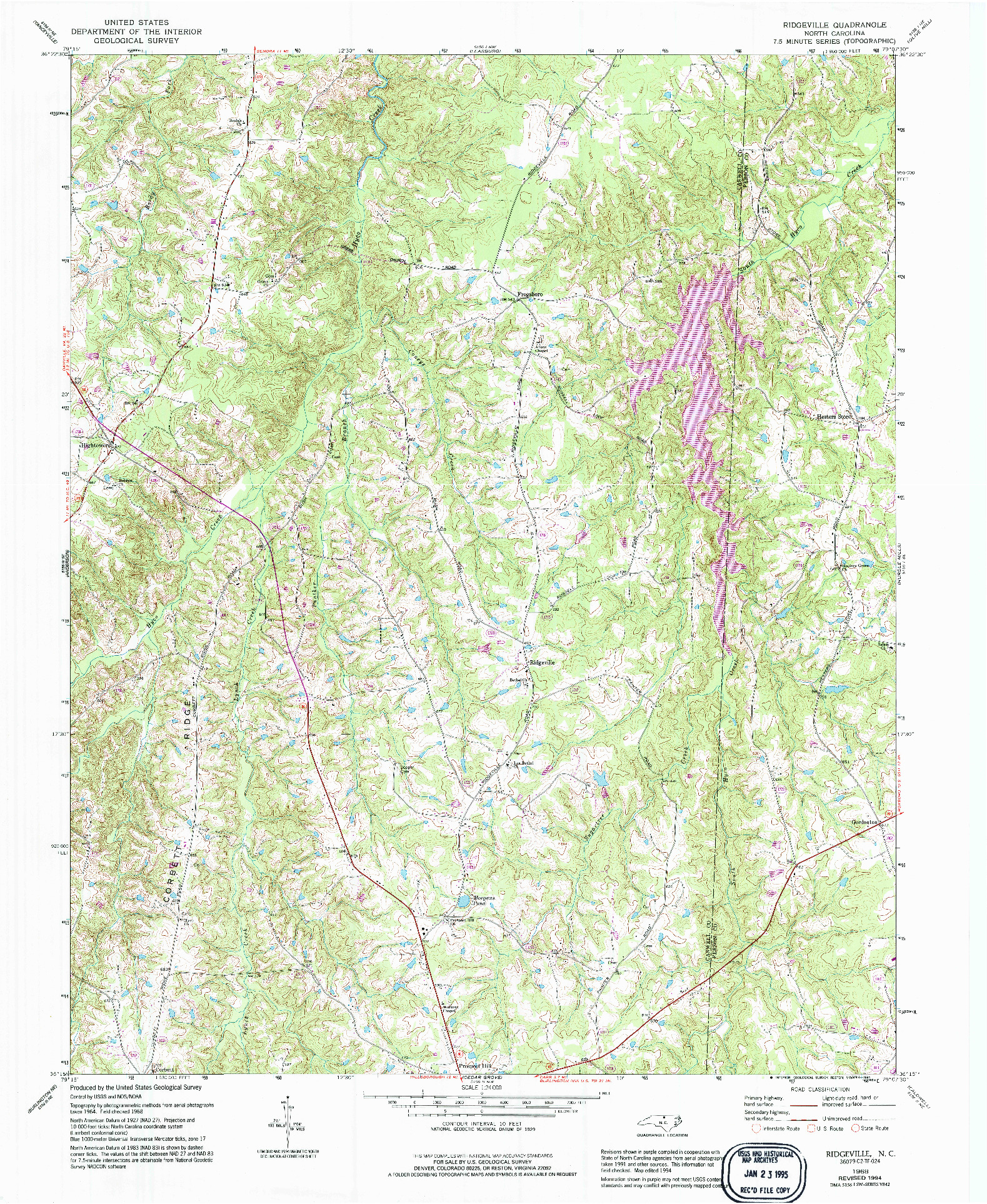 USGS 1:24000-SCALE QUADRANGLE FOR RIDGEVILLE, NC 1968