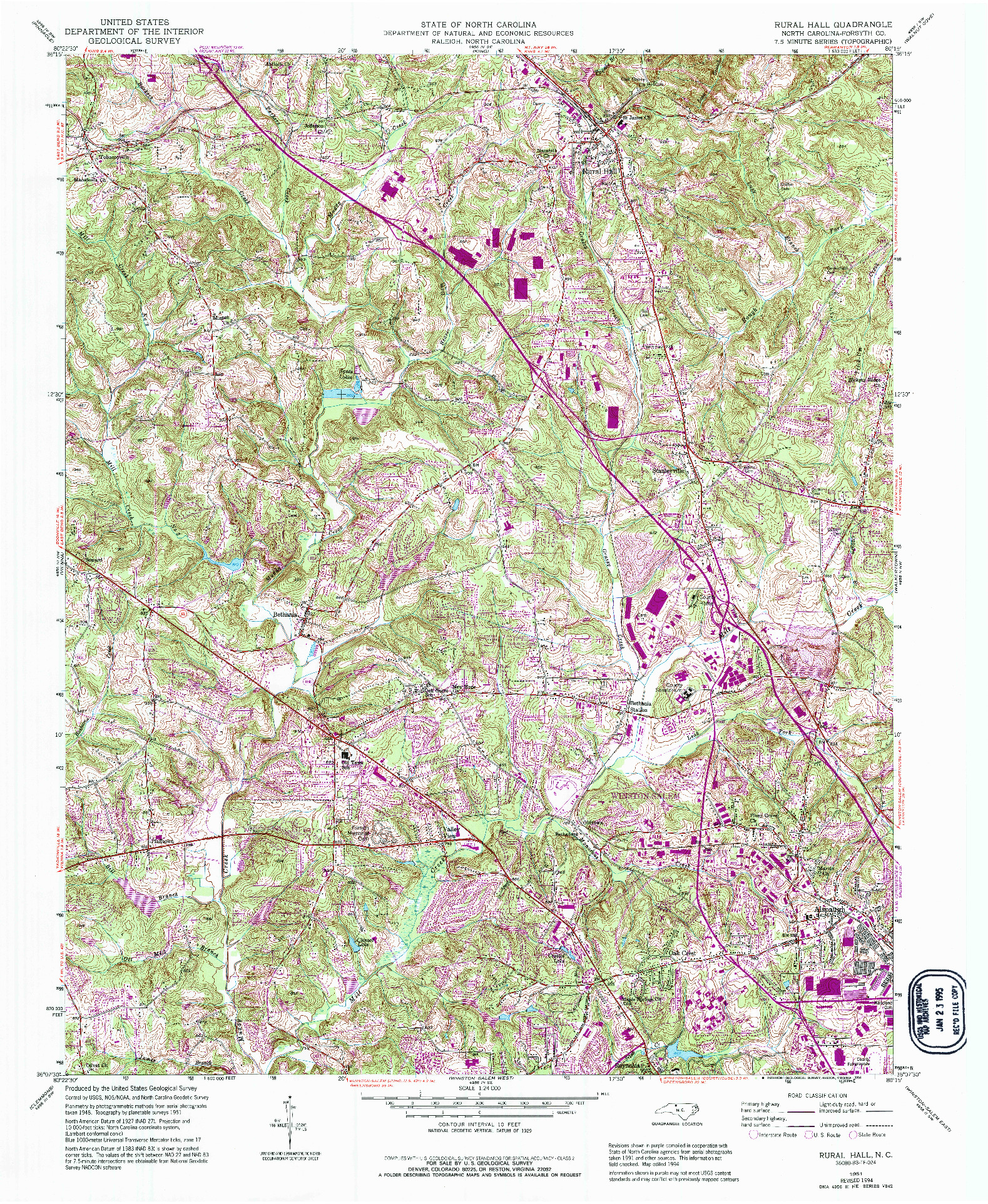 USGS 1:24000-SCALE QUADRANGLE FOR RURAL HALL, NC 1951