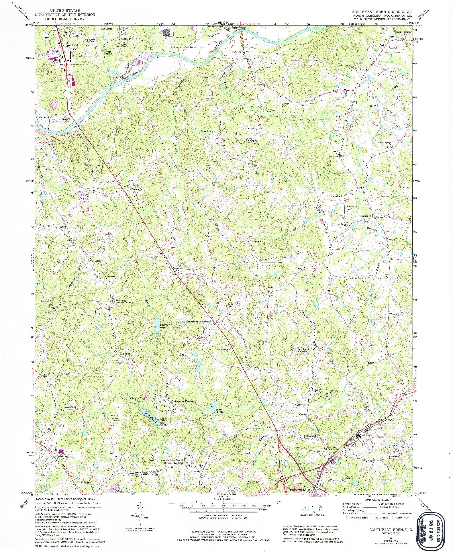 USGS 1:24000-SCALE QUADRANGLE FOR SOUTHEAST EDEN, NC 1971