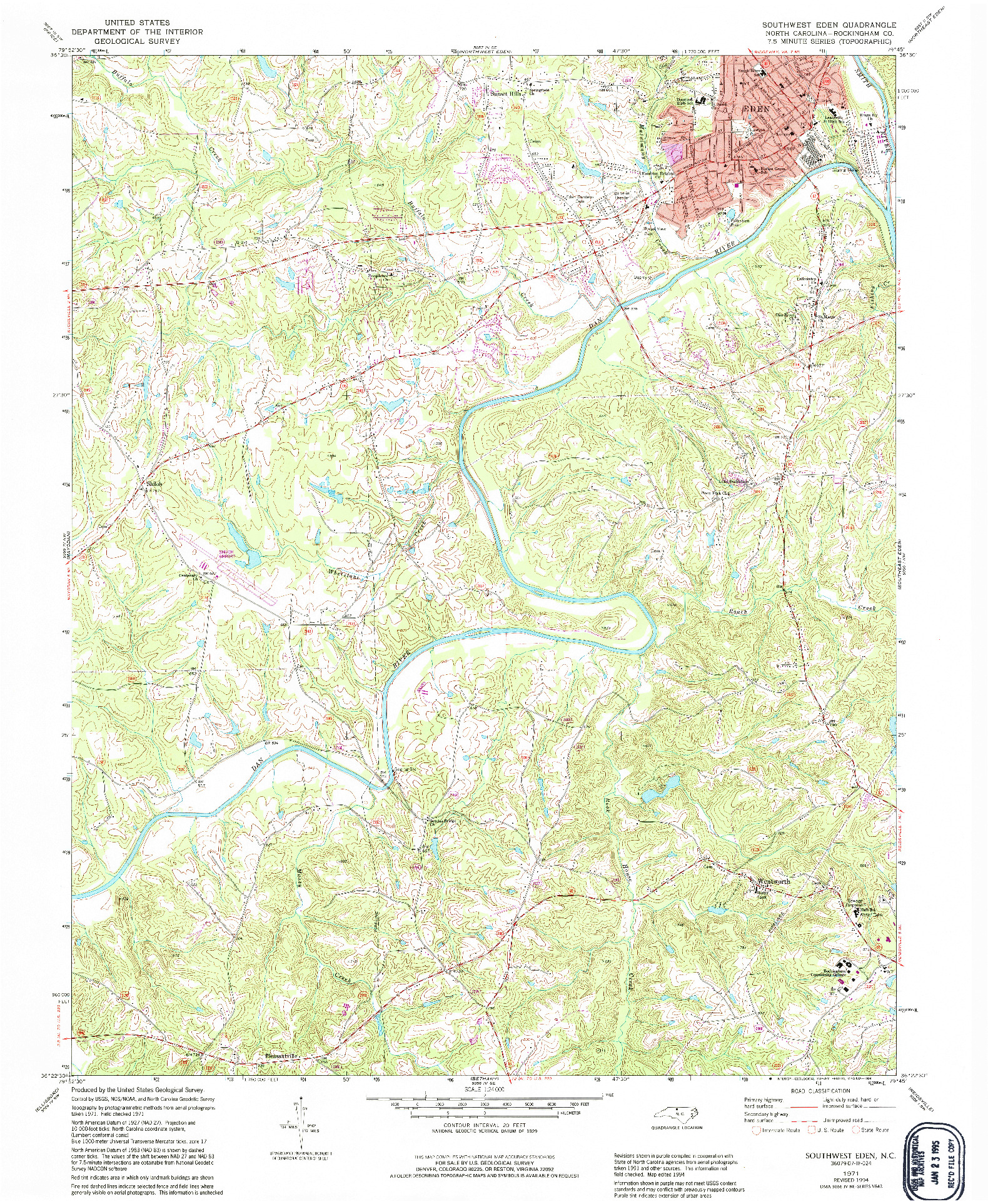USGS 1:24000-SCALE QUADRANGLE FOR SOUTHWEST EDEN, NC 1971