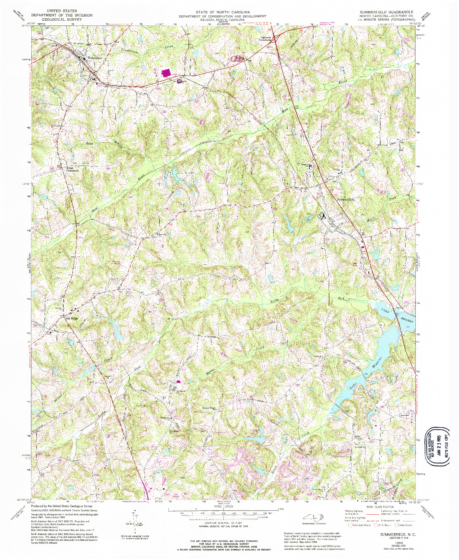 USGS 1:24000-SCALE QUADRANGLE FOR SUMMERFIELD, NC 1969