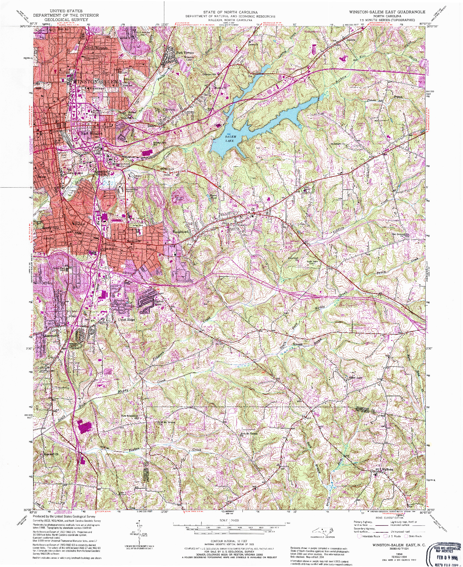 USGS 1:24000-SCALE QUADRANGLE FOR WINSTON-SALEM EAST, NC 1950