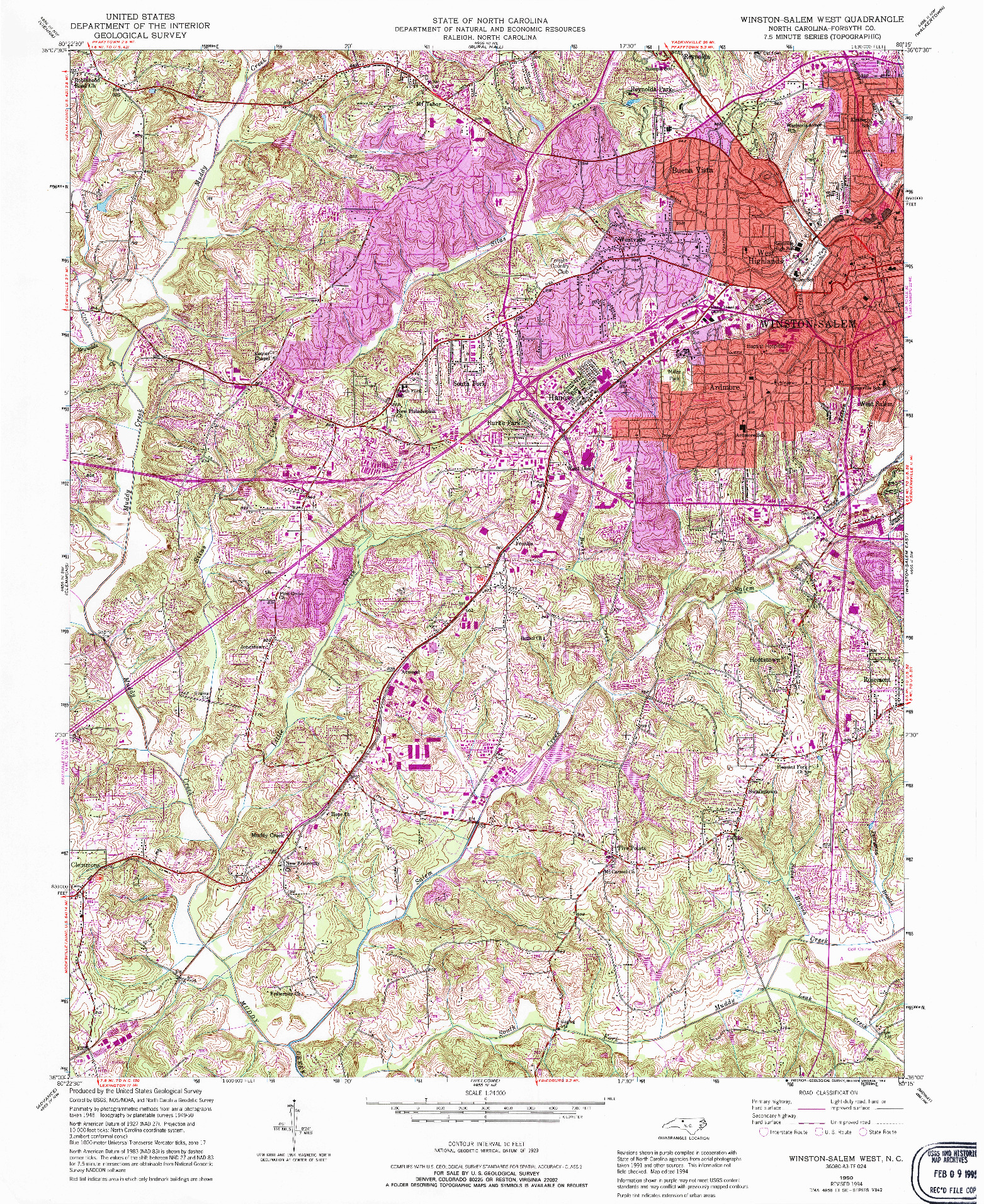 USGS 1:24000-SCALE QUADRANGLE FOR WINSTON-SALEM WEST, NC 1950