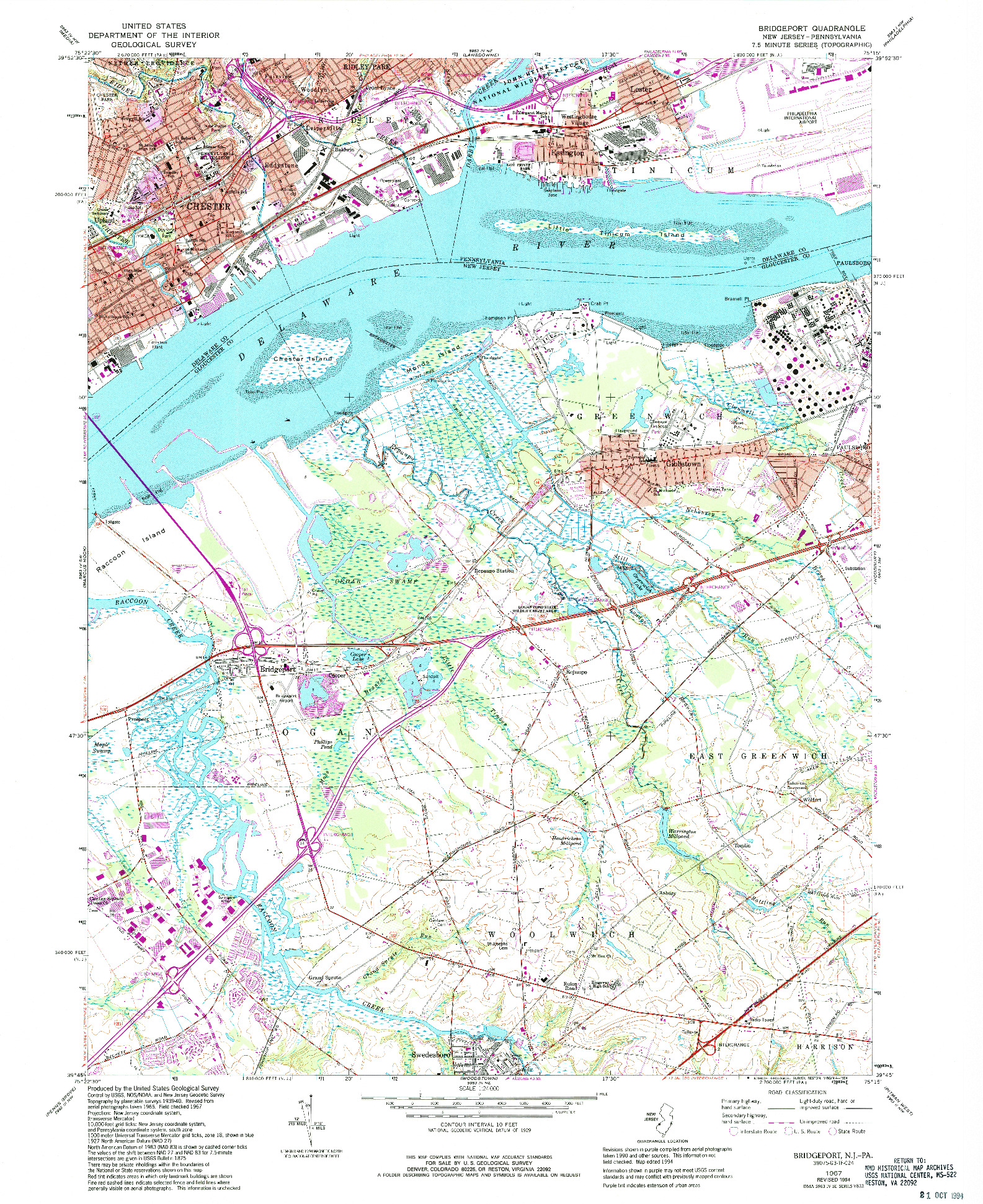 USGS 1:24000-SCALE QUADRANGLE FOR BRIDGEPORT, NJ 1967