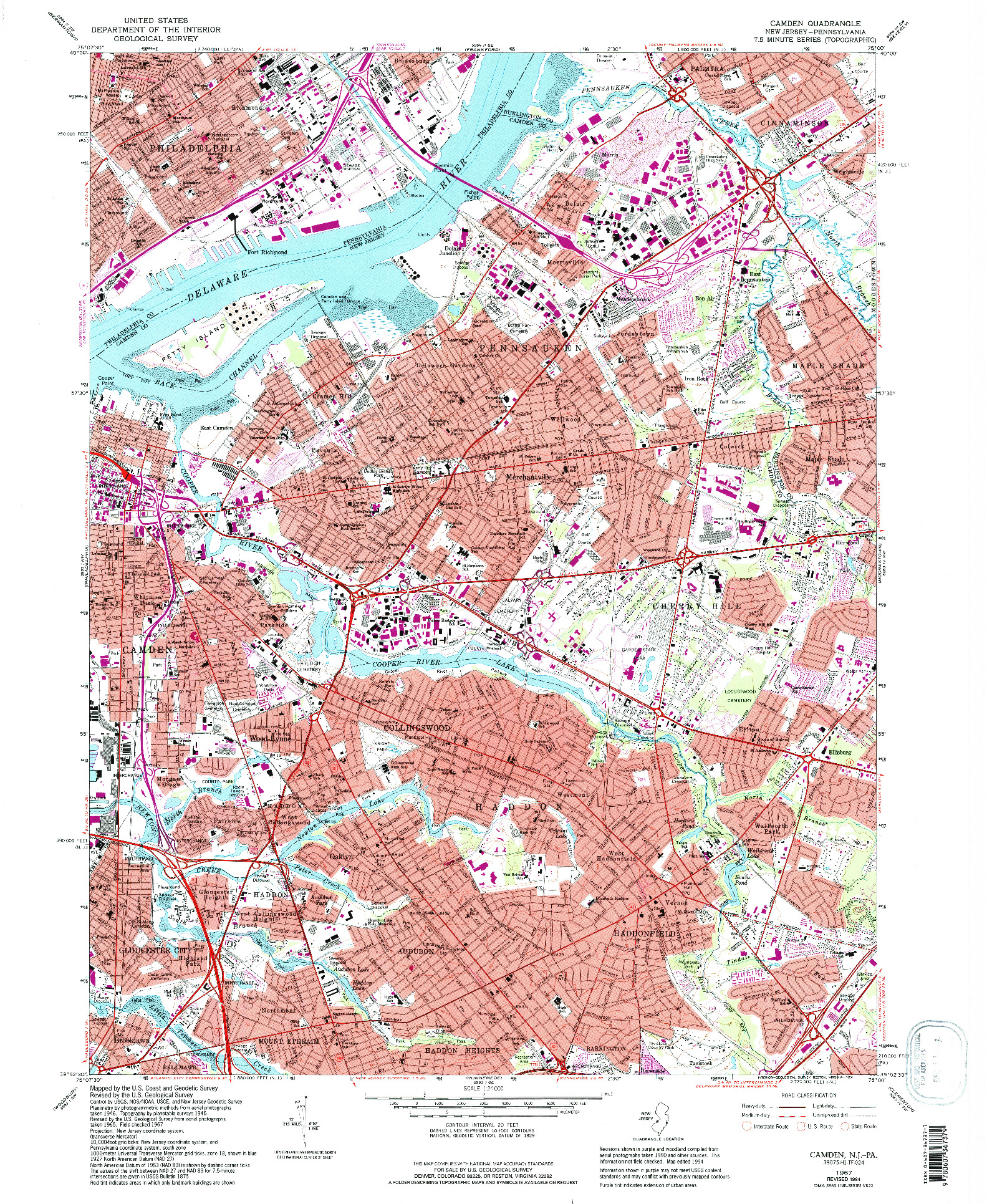 USGS 1:24000-SCALE QUADRANGLE FOR CAMDEN, NJ 1967