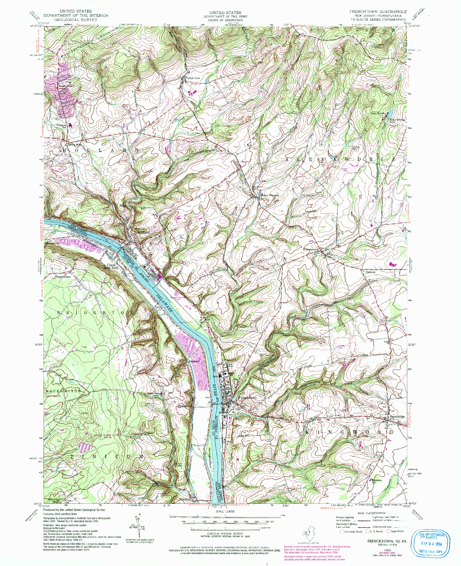 USGS 1:24000-SCALE QUADRANGLE FOR FRENCHTOWN, NJ 1955