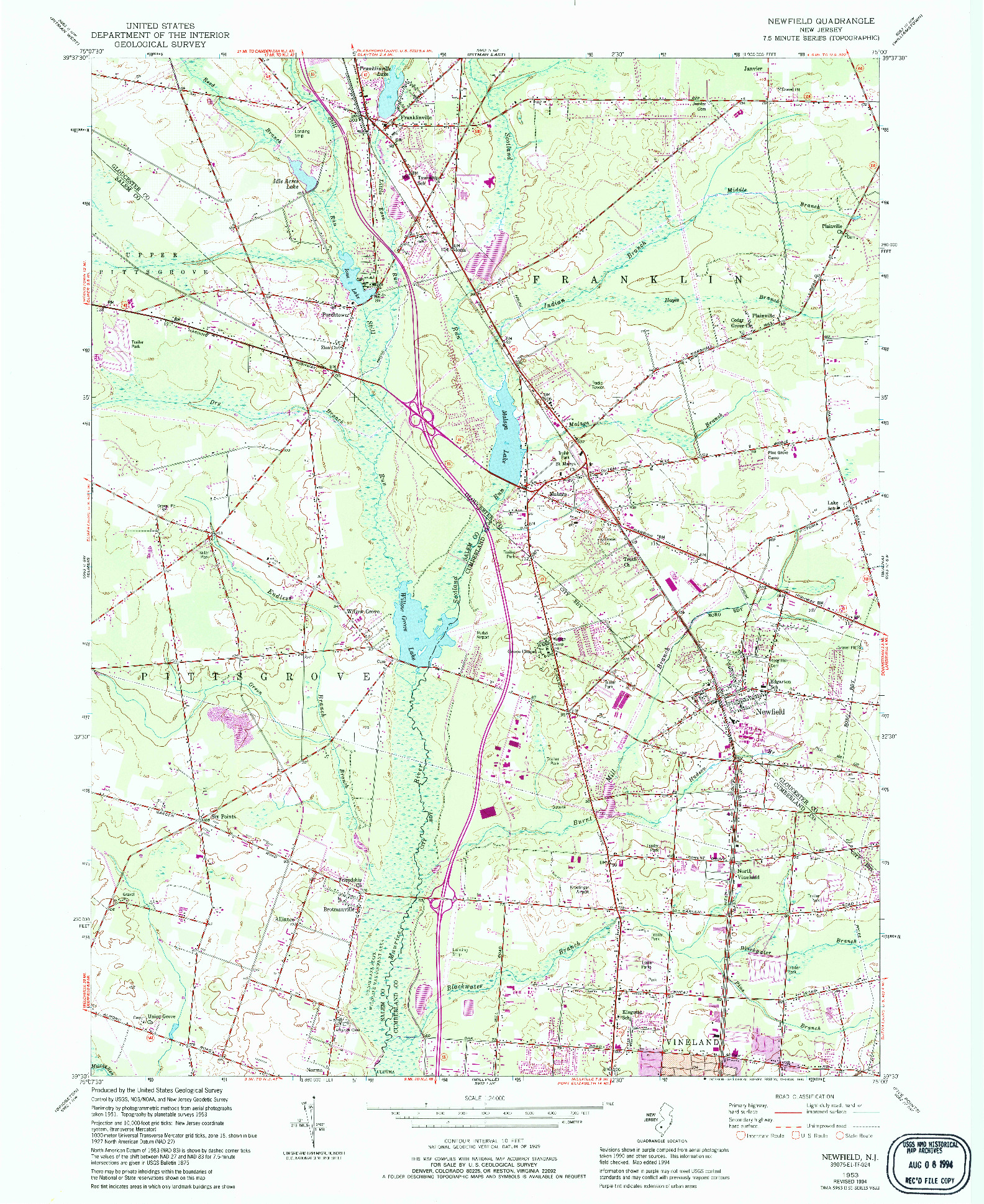 USGS 1:24000-SCALE QUADRANGLE FOR NEWFIELD, NJ 1953