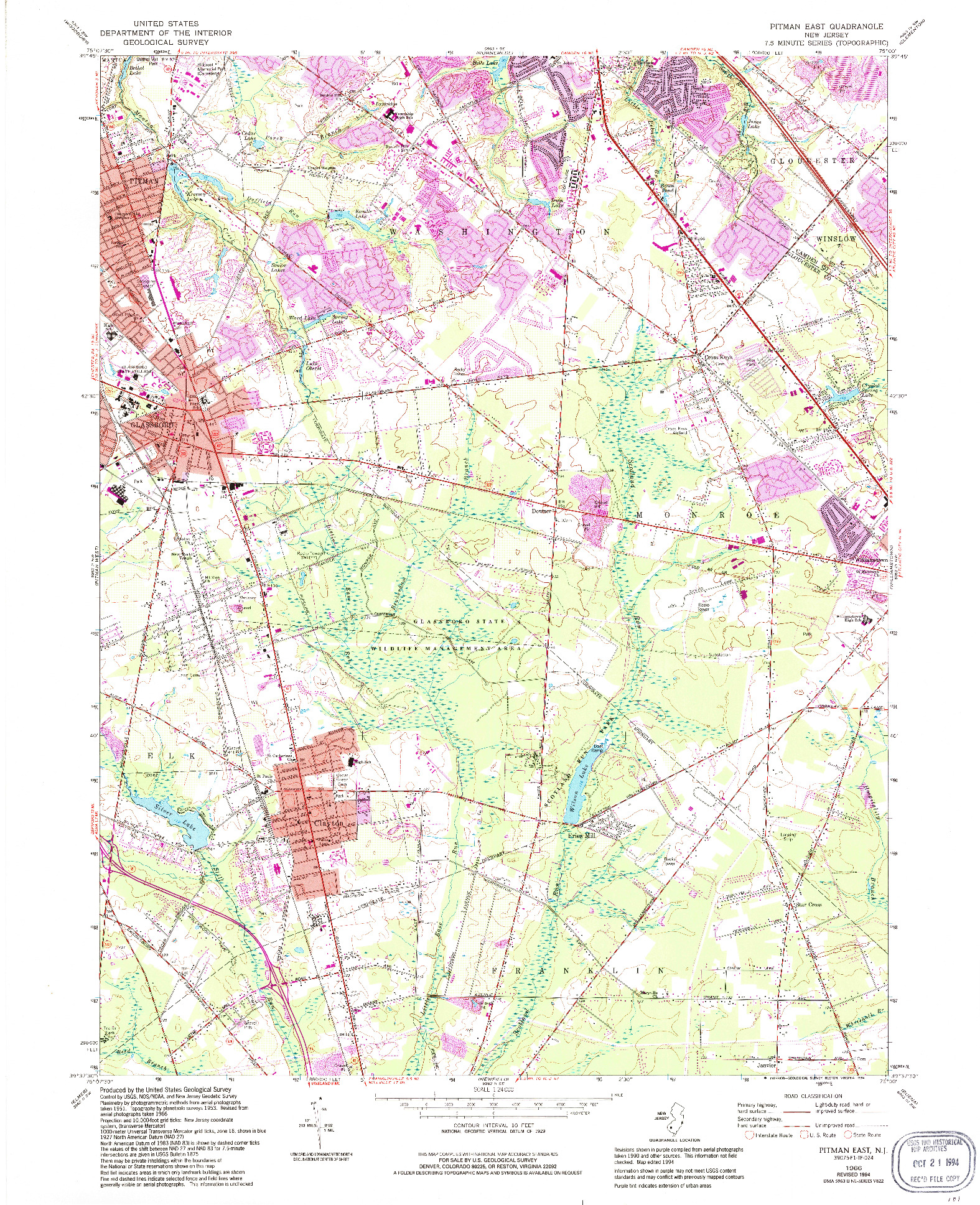 USGS 1:24000-SCALE QUADRANGLE FOR PITMAN EAST, NJ 1966