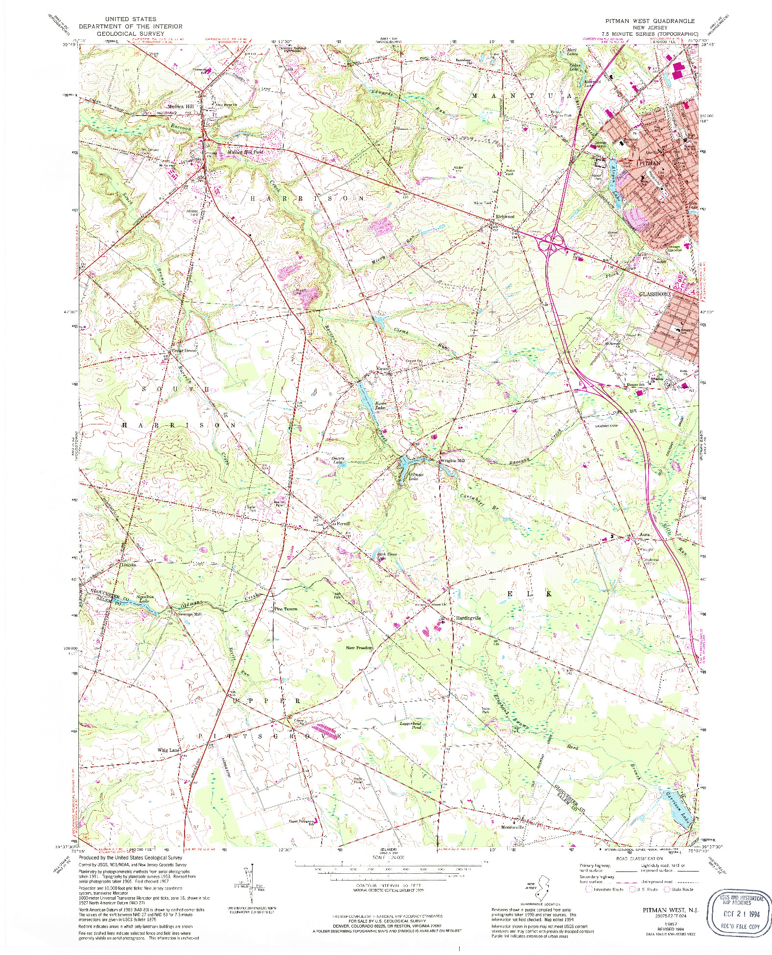 USGS 1:24000-SCALE QUADRANGLE FOR PITMAN WEST, NJ 1967