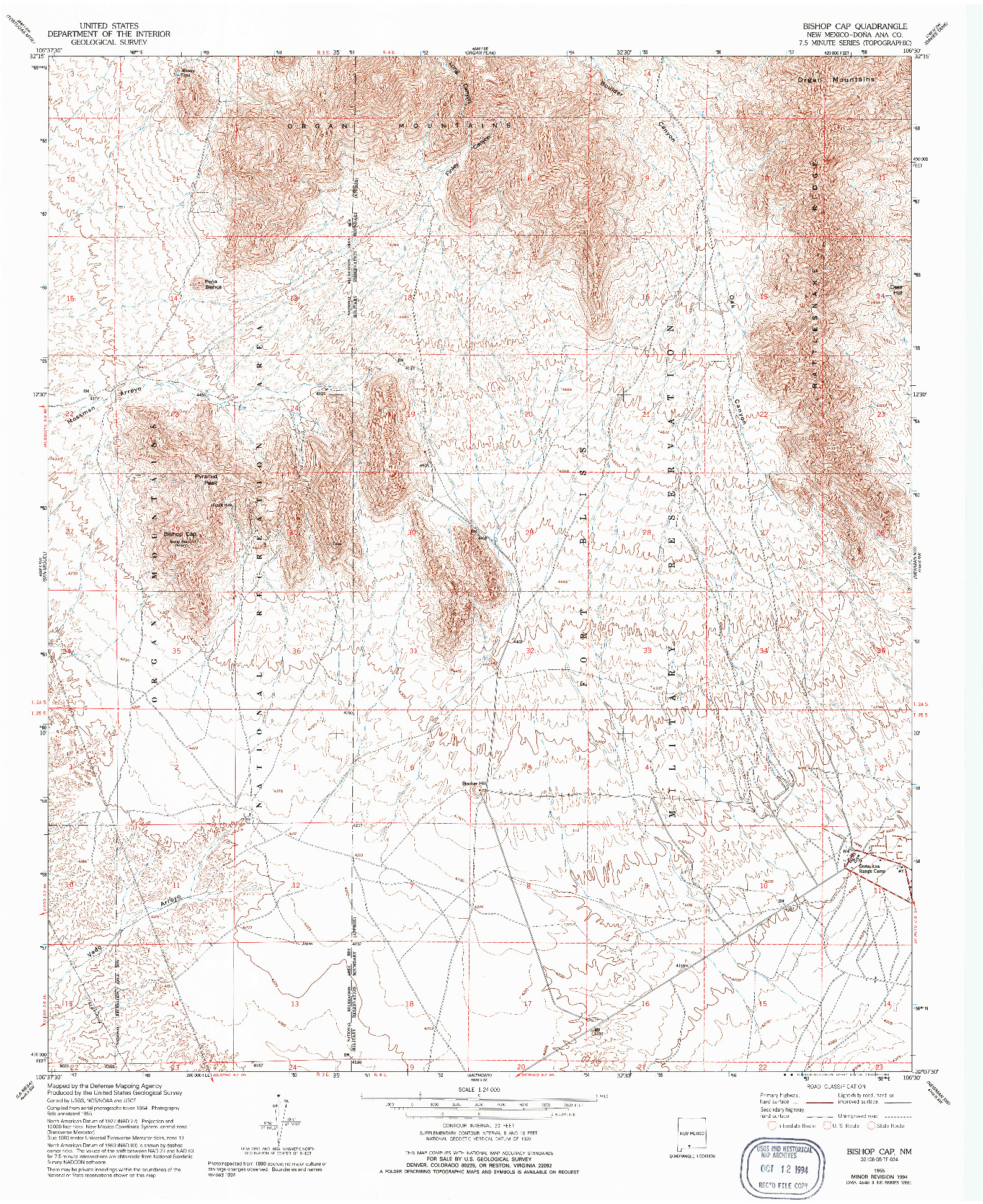 USGS 1:24000-SCALE QUADRANGLE FOR BISHOP CAP, NM 1955