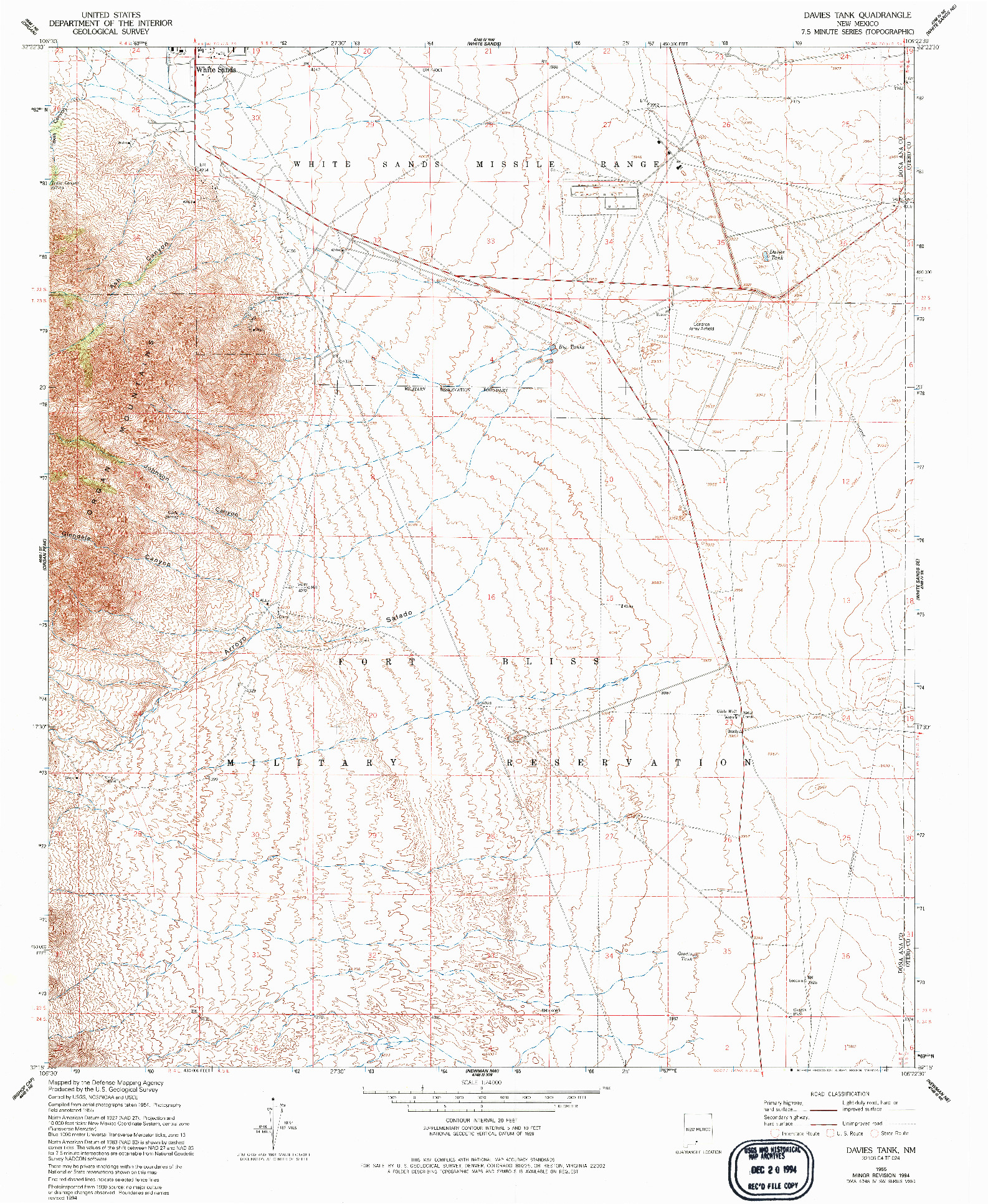 USGS 1:24000-SCALE QUADRANGLE FOR DAVIES TANK, NM 1955