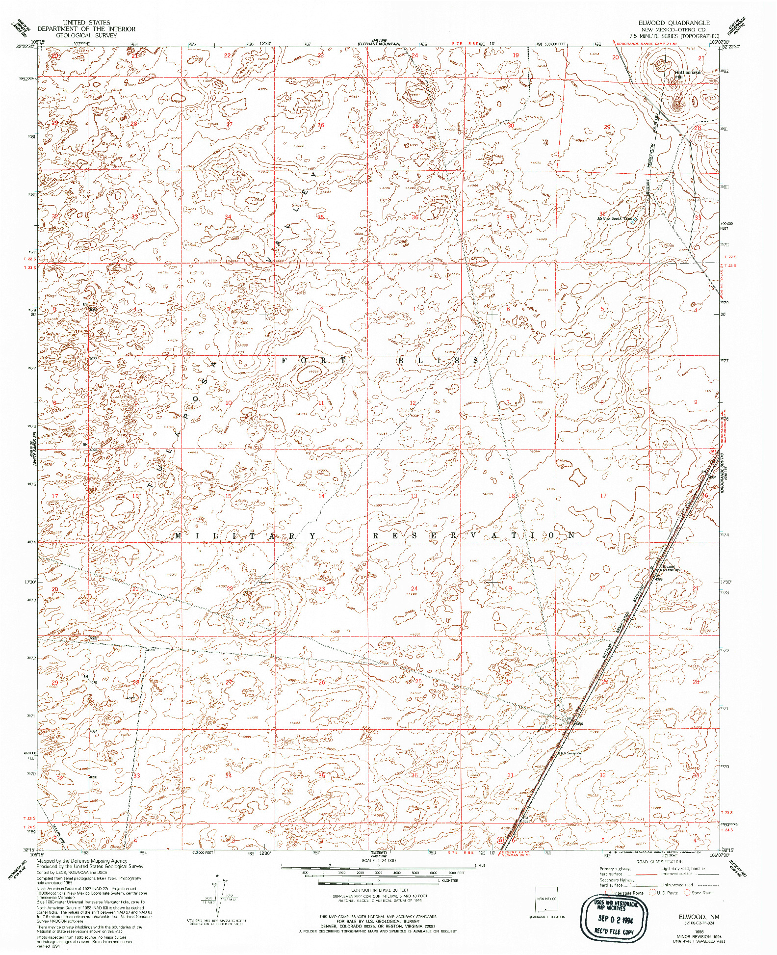 USGS 1:24000-SCALE QUADRANGLE FOR ELWOOD, NM 1955