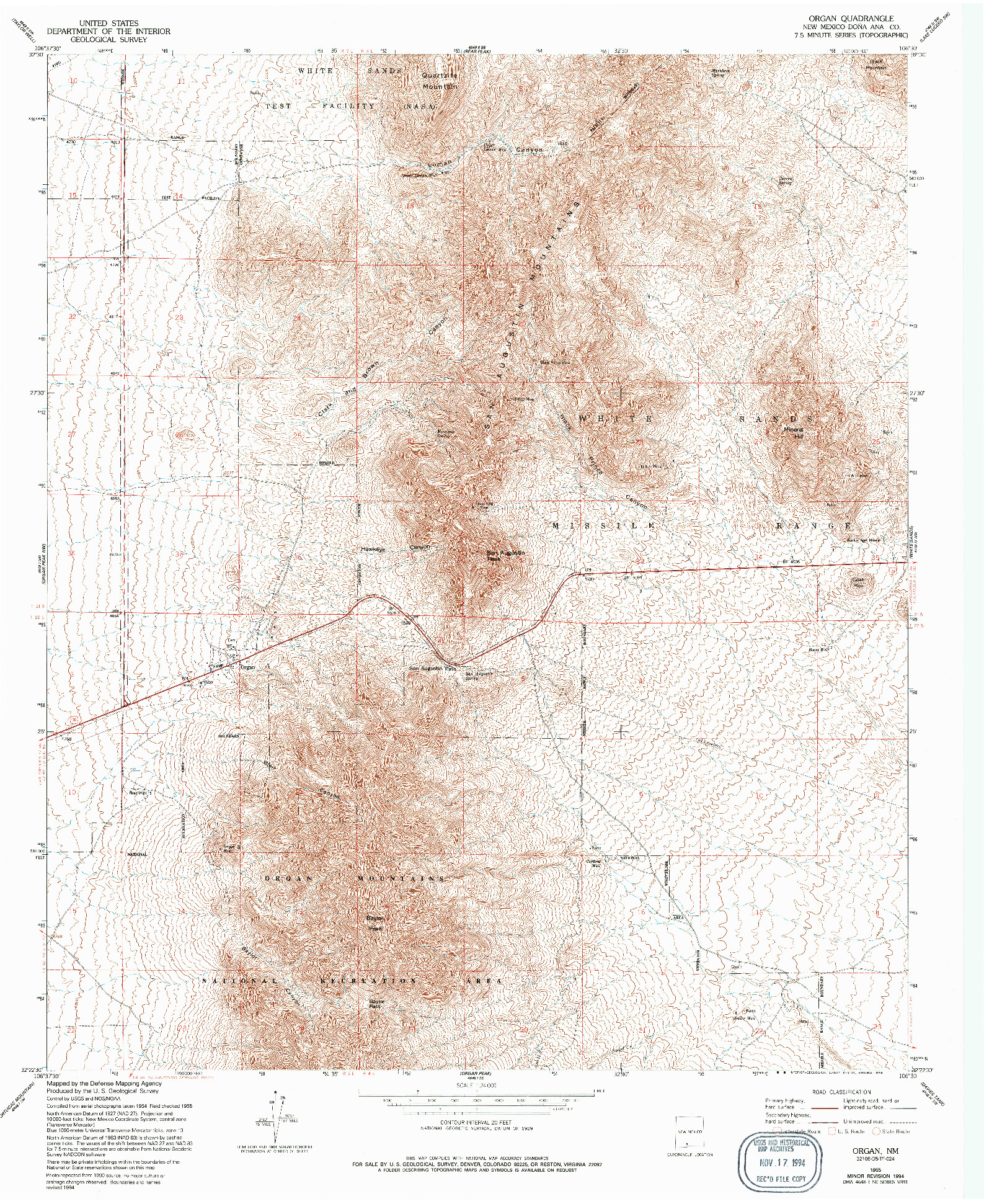 USGS 1:24000-SCALE QUADRANGLE FOR ORGAN, NM 1955