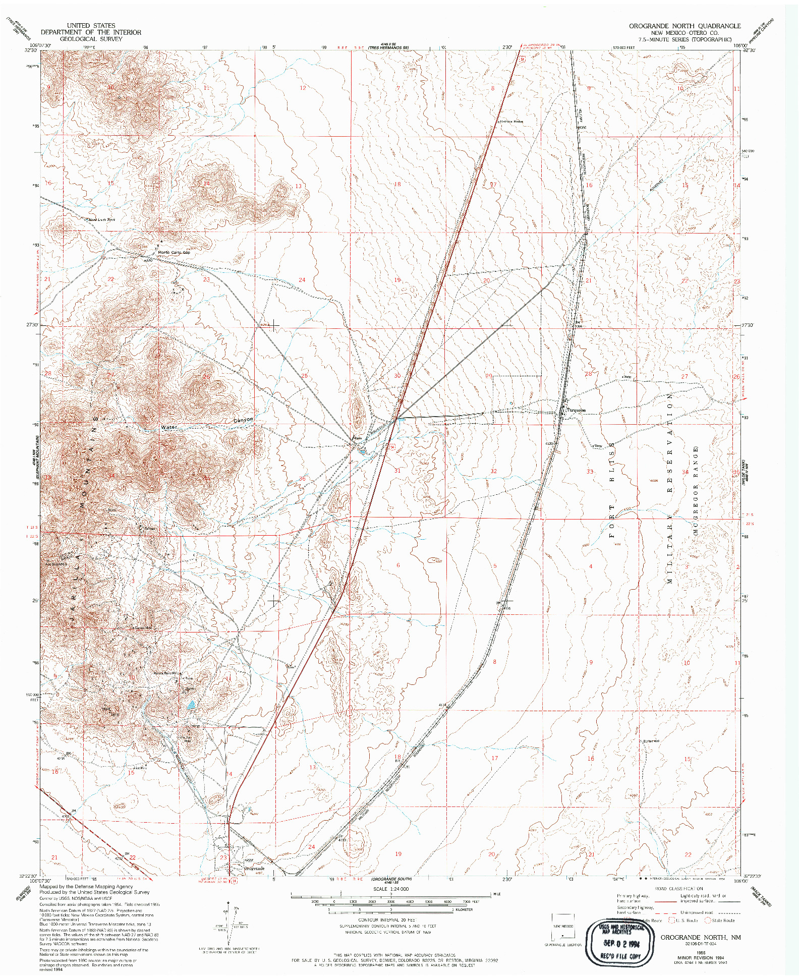 USGS 1:24000-SCALE QUADRANGLE FOR OROGRANDE NORTH, NM 1955