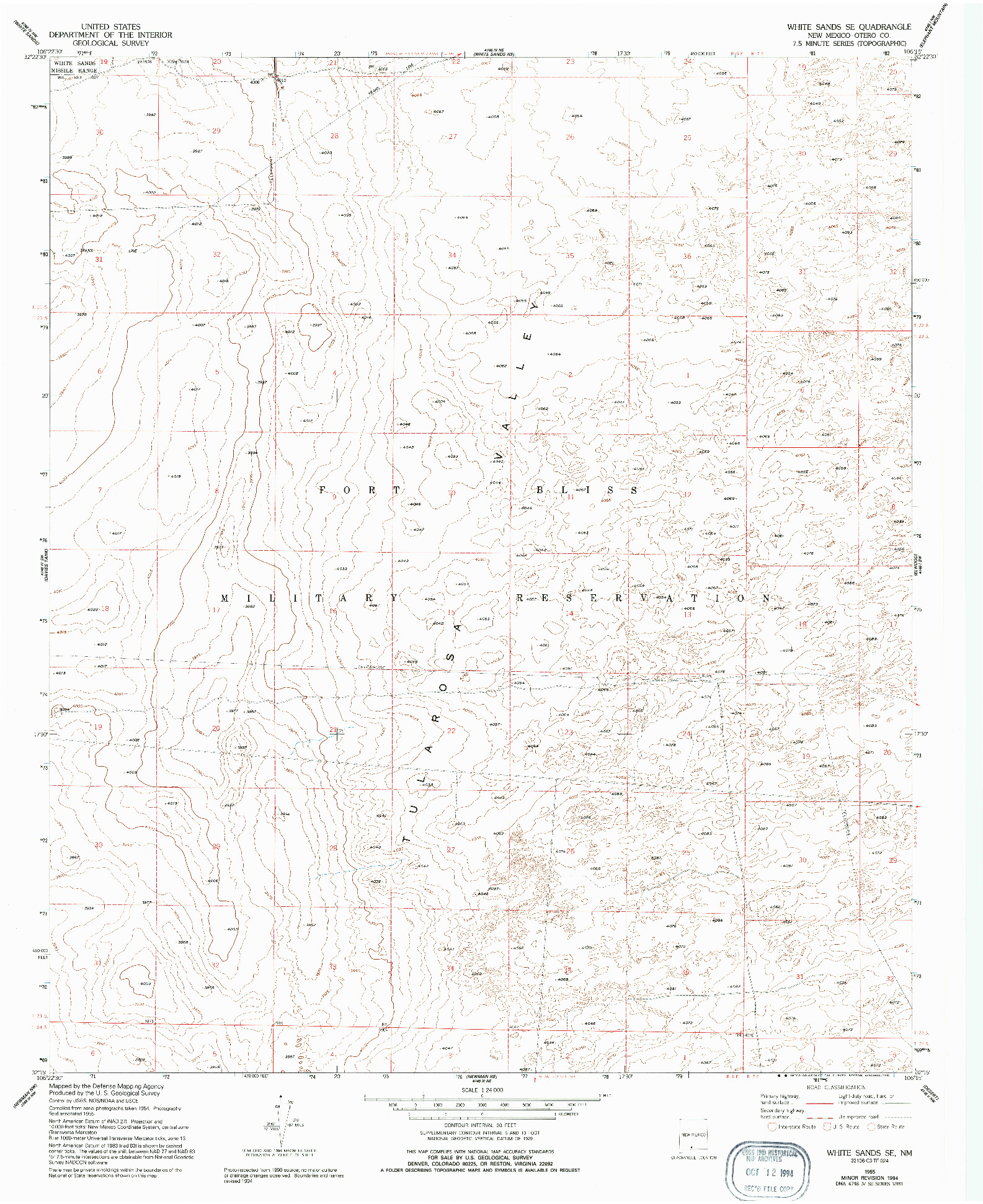 USGS 1:24000-SCALE QUADRANGLE FOR WHITE SANDS SE, NM 1955