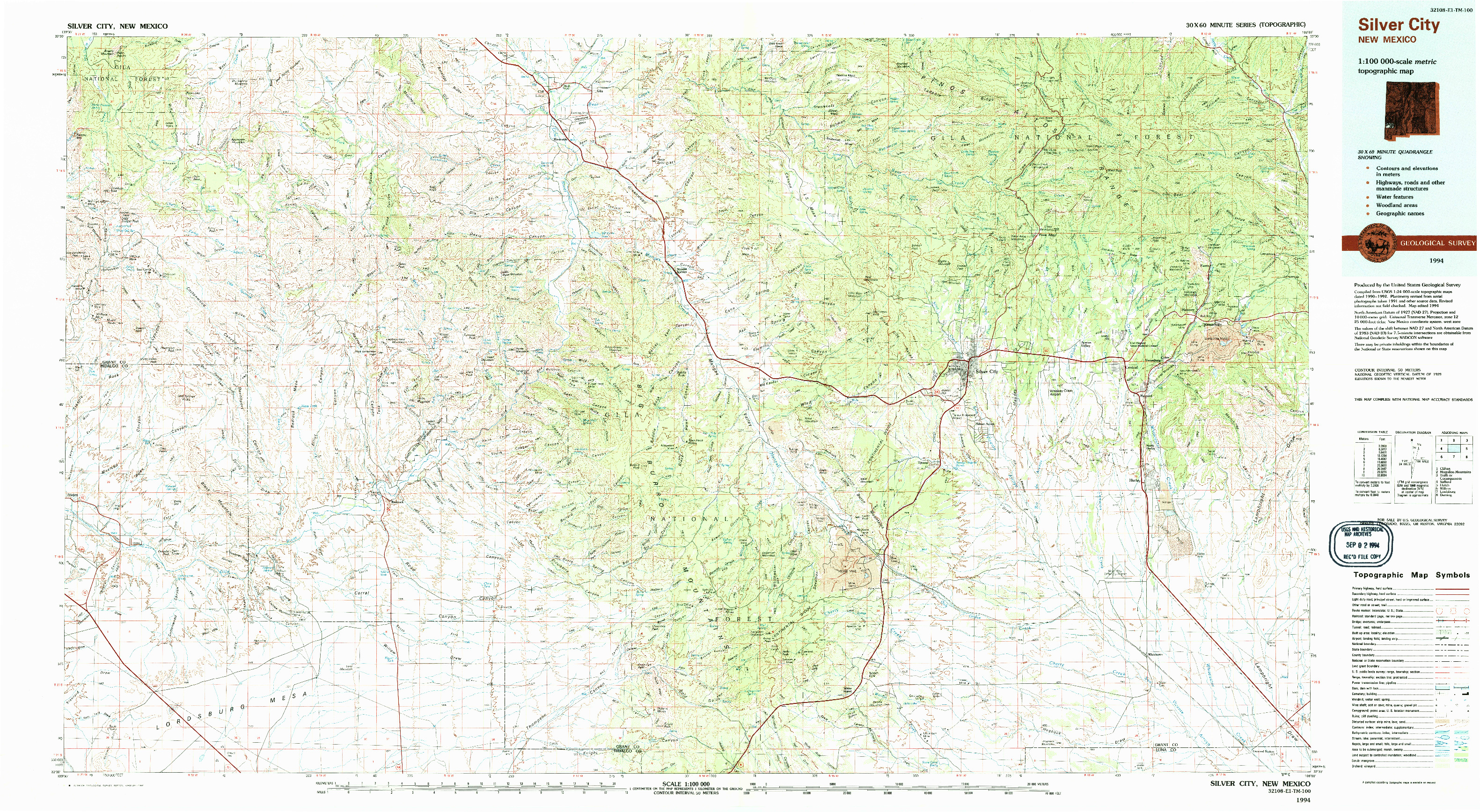 USGS 1:100000-SCALE QUADRANGLE FOR SILVER CITY, NM 1994