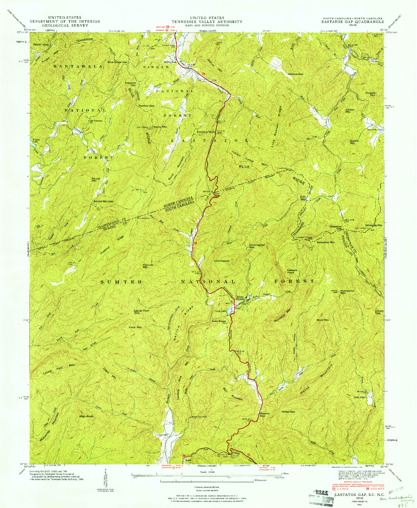 USGS 1:24000-SCALE QUADRANGLE FOR EASTATOE GAP, SC 1946