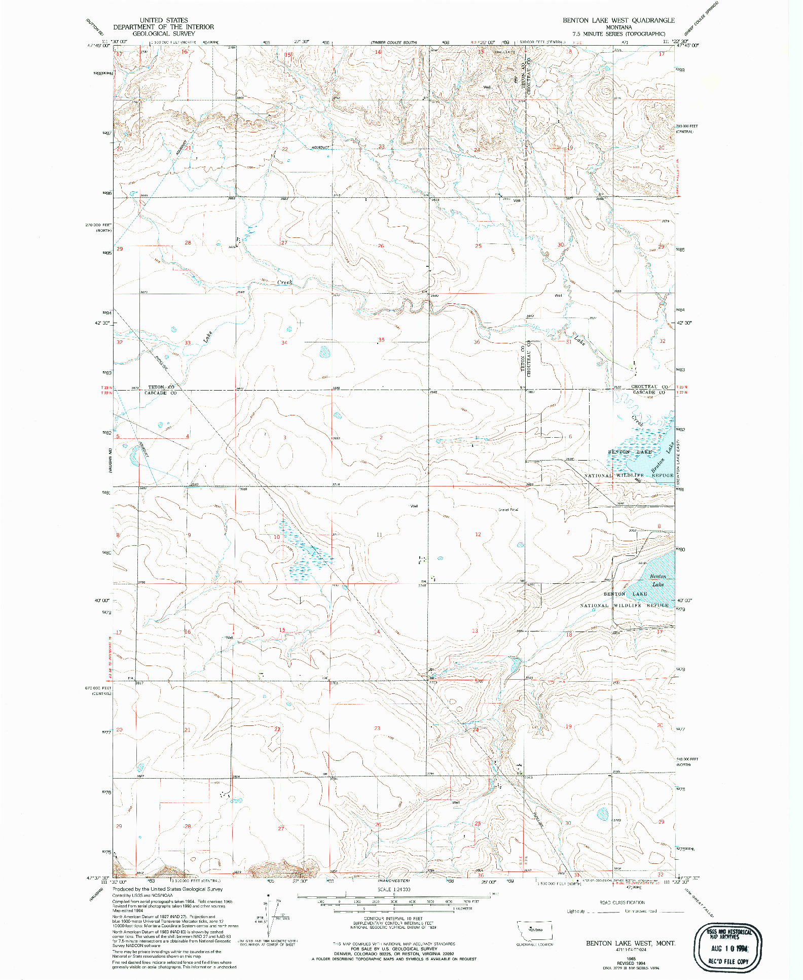 USGS 1:24000-SCALE QUADRANGLE FOR BENTON LAKE WEST, MT 1965