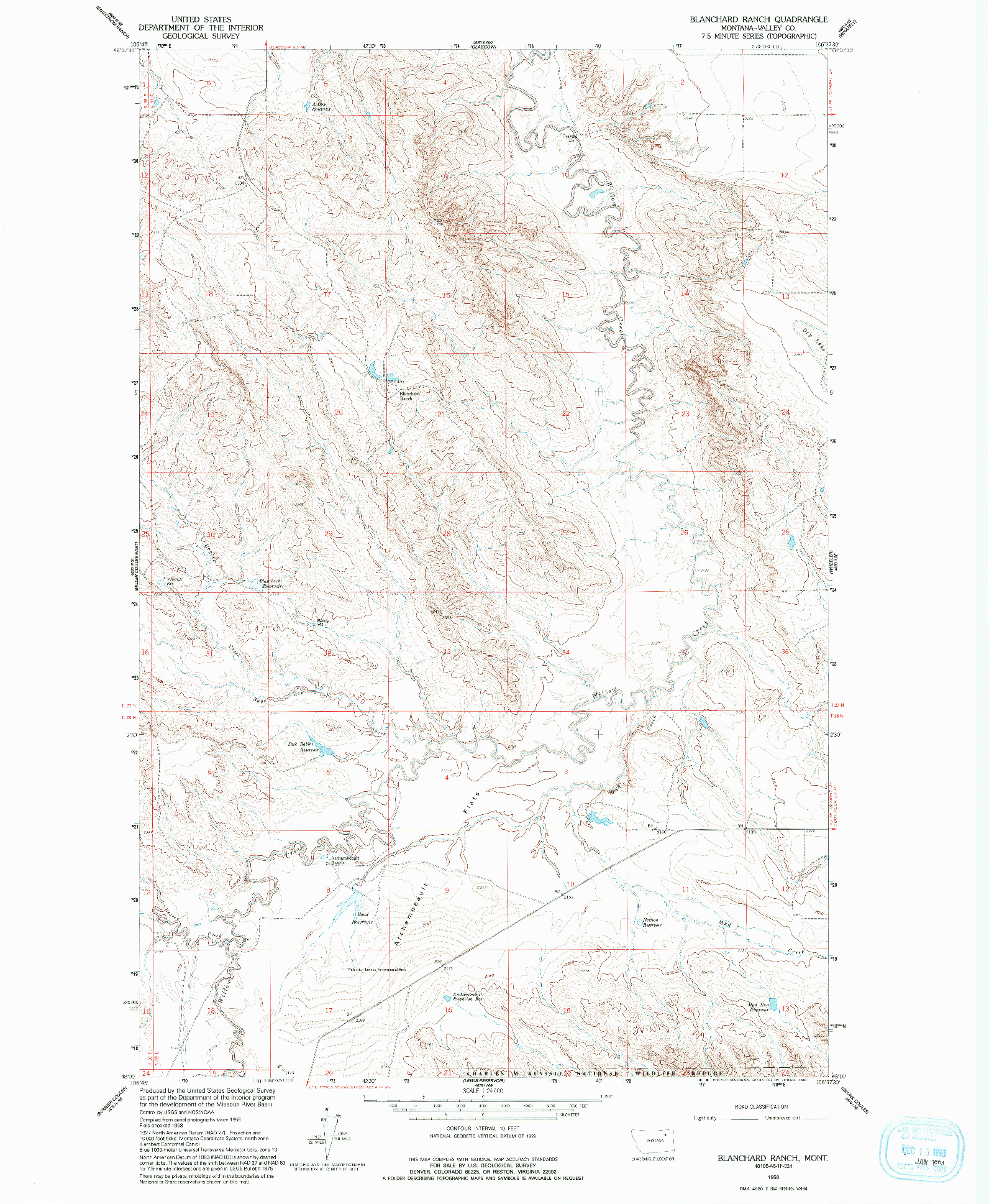 USGS 1:24000-SCALE QUADRANGLE FOR BLANCHARD RANCH, MT 1958