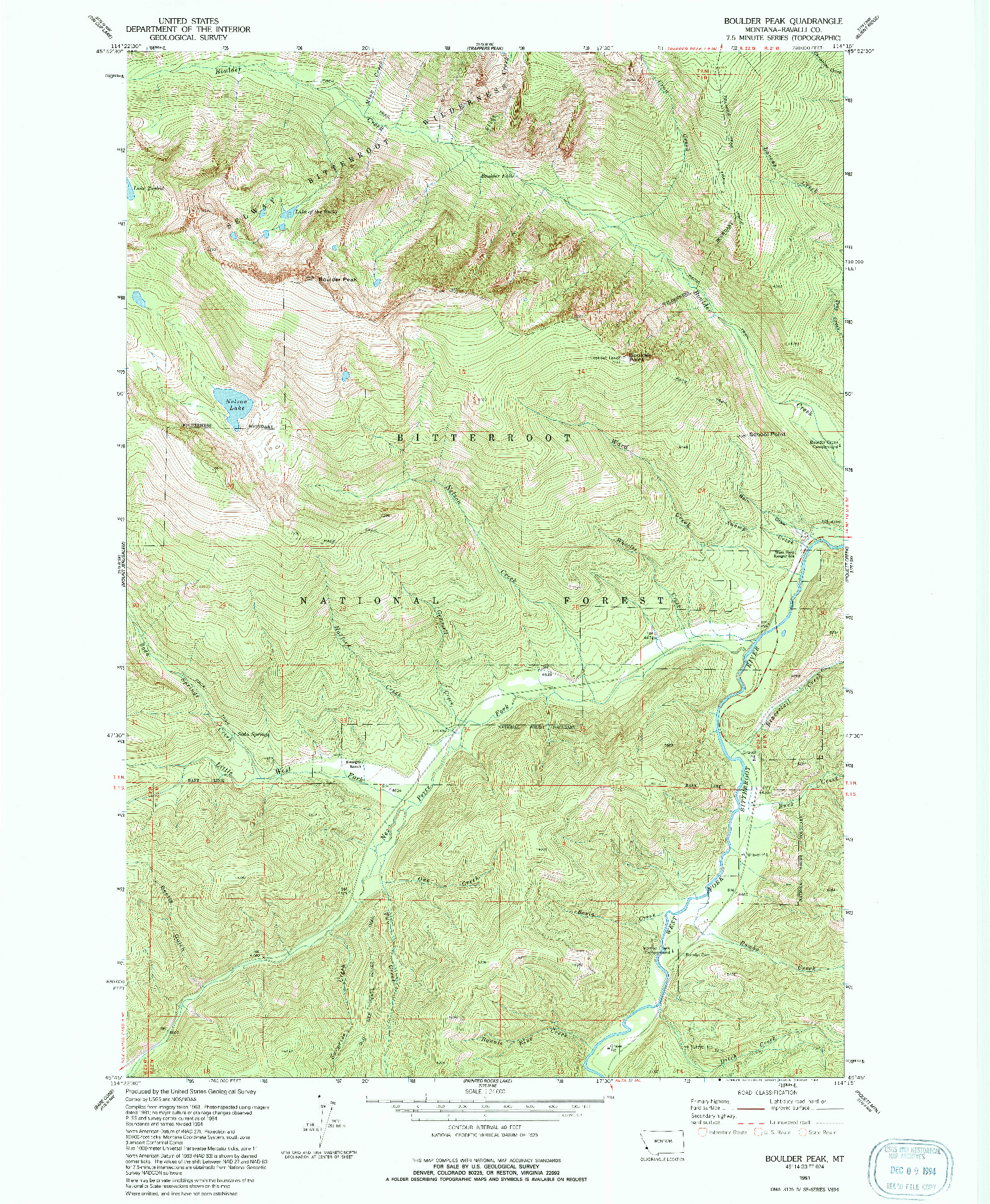 USGS 1:24000-SCALE QUADRANGLE FOR BOULDER PEAK, MT 1991