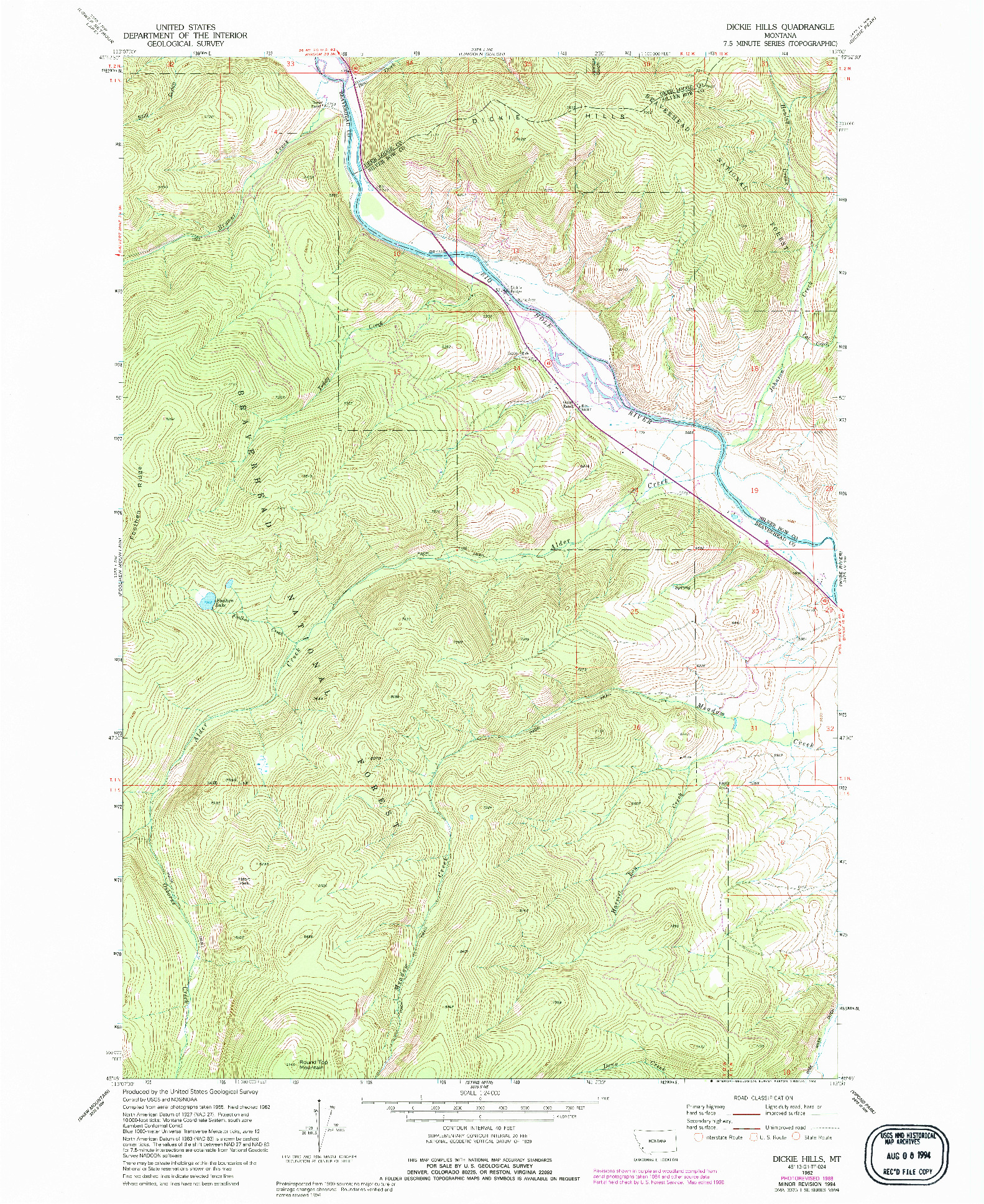 USGS 1:24000-SCALE QUADRANGLE FOR DICKIE HILLS, MT 1962