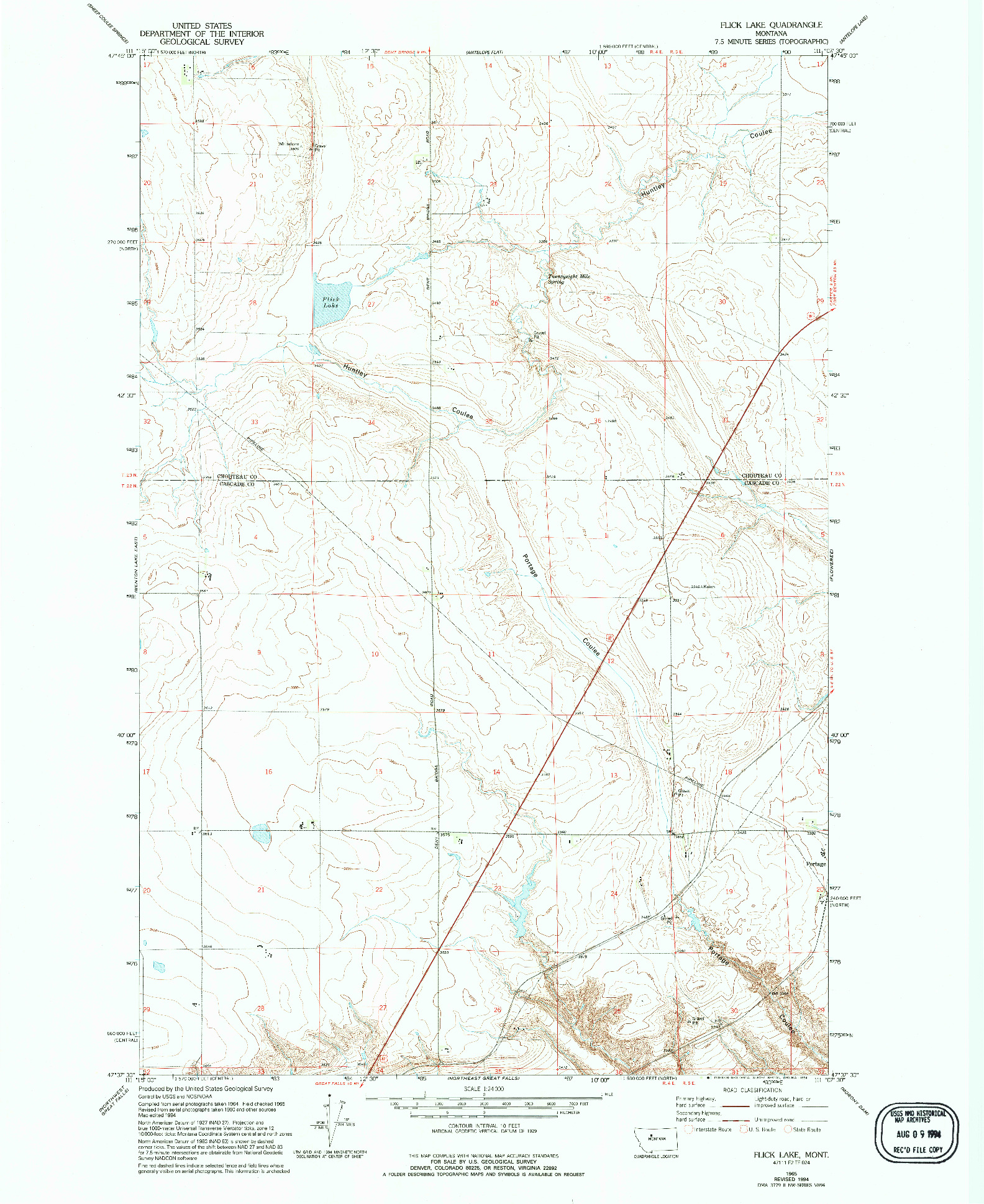 USGS 1:24000-SCALE QUADRANGLE FOR FLICK LAKE, MT 1965