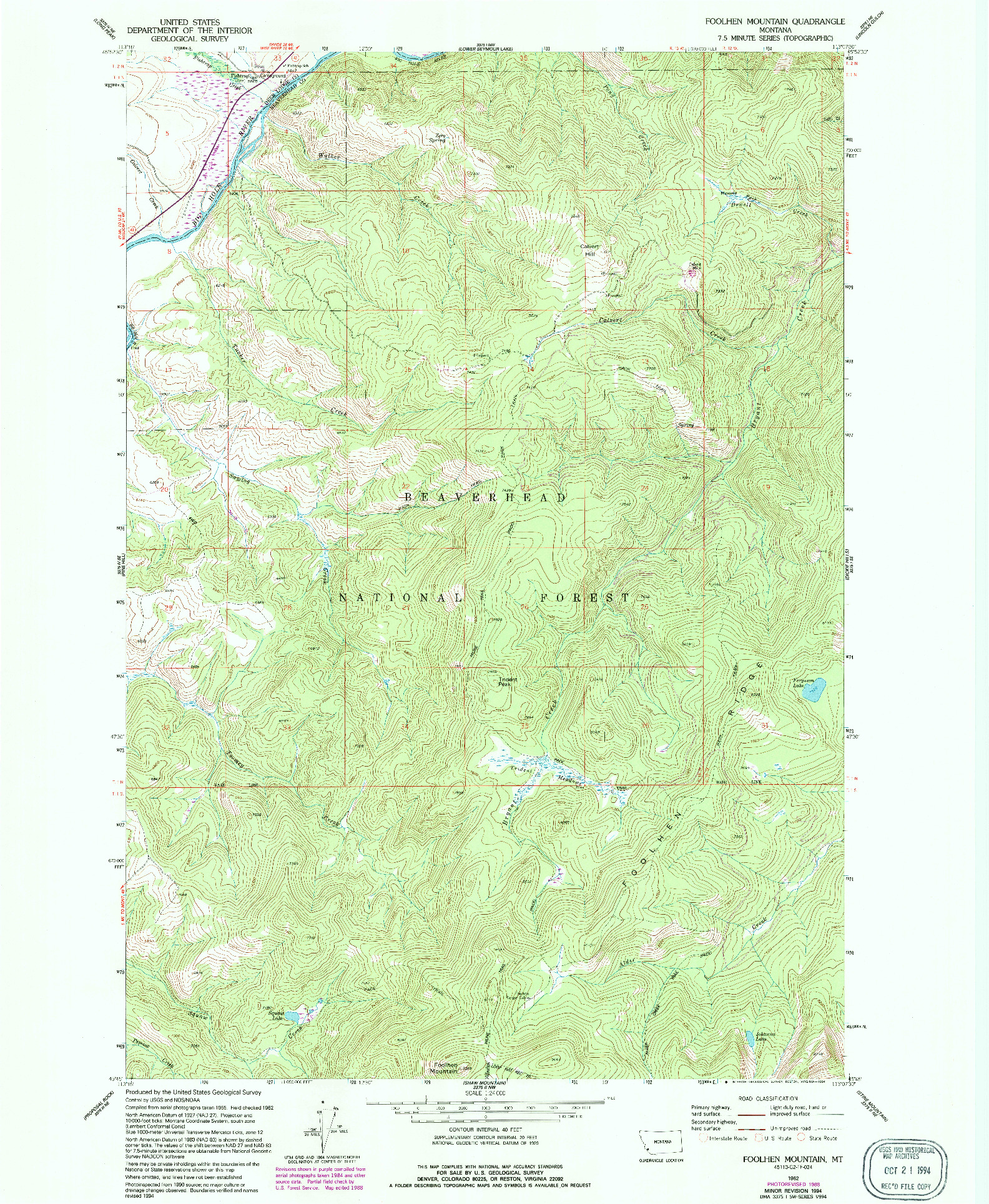 USGS 1:24000-SCALE QUADRANGLE FOR FOOLHEN MOUNTAIN, MT 1962