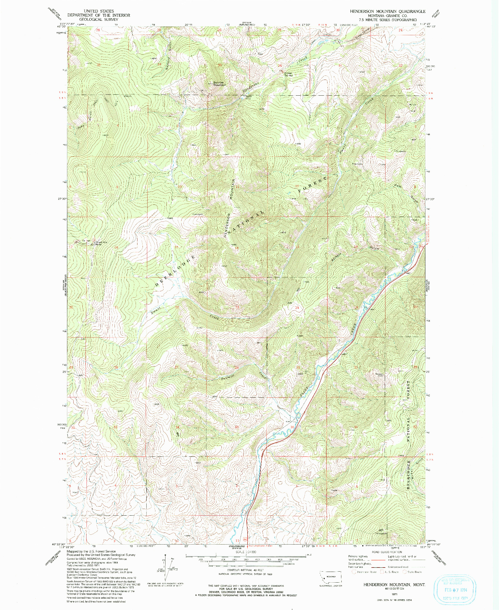 USGS 1:24000-SCALE QUADRANGLE FOR HENDERSON MOUNTAIN, MT 1971