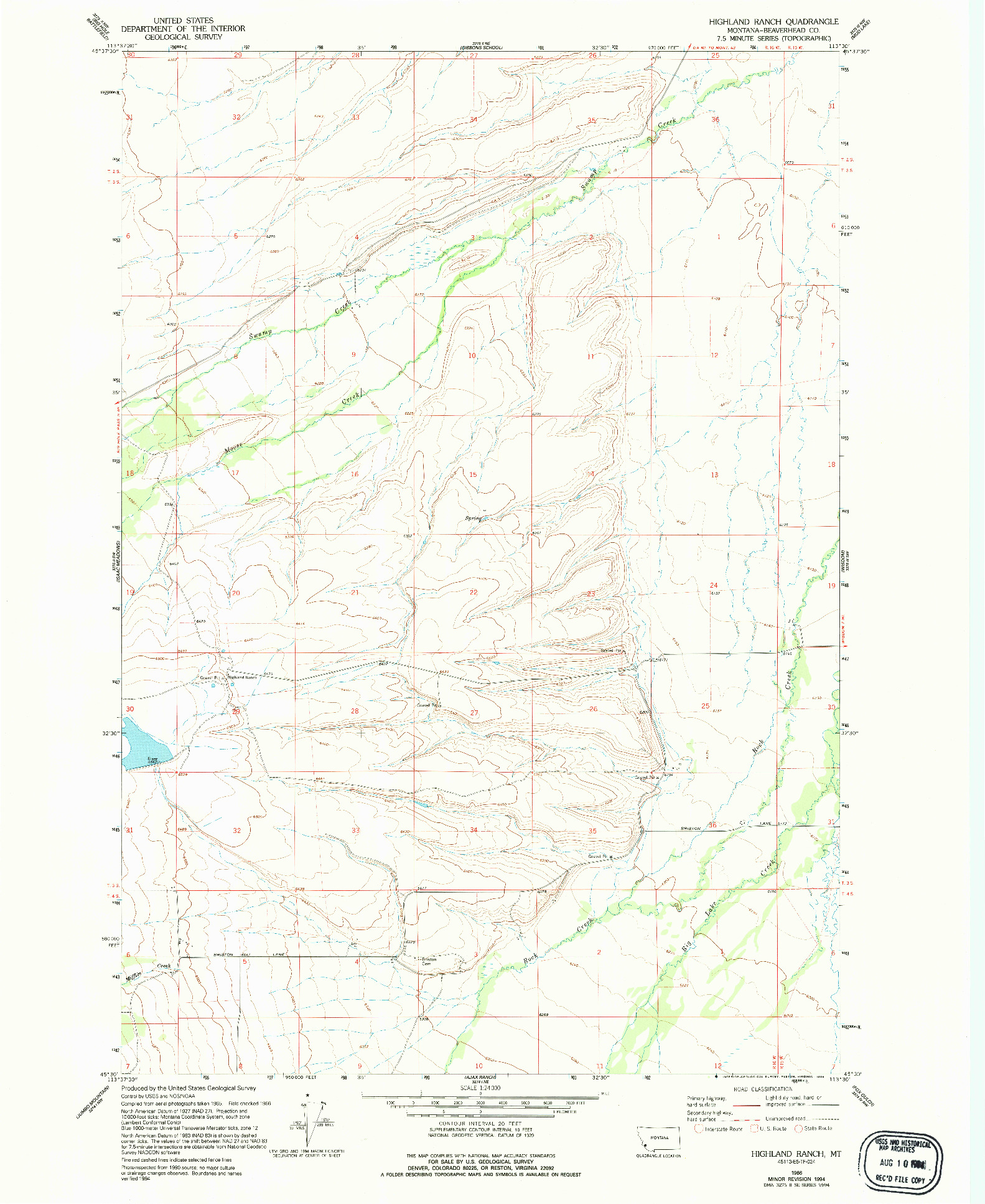 USGS 1:24000-SCALE QUADRANGLE FOR HIGHLAND RANCH, MT 1966
