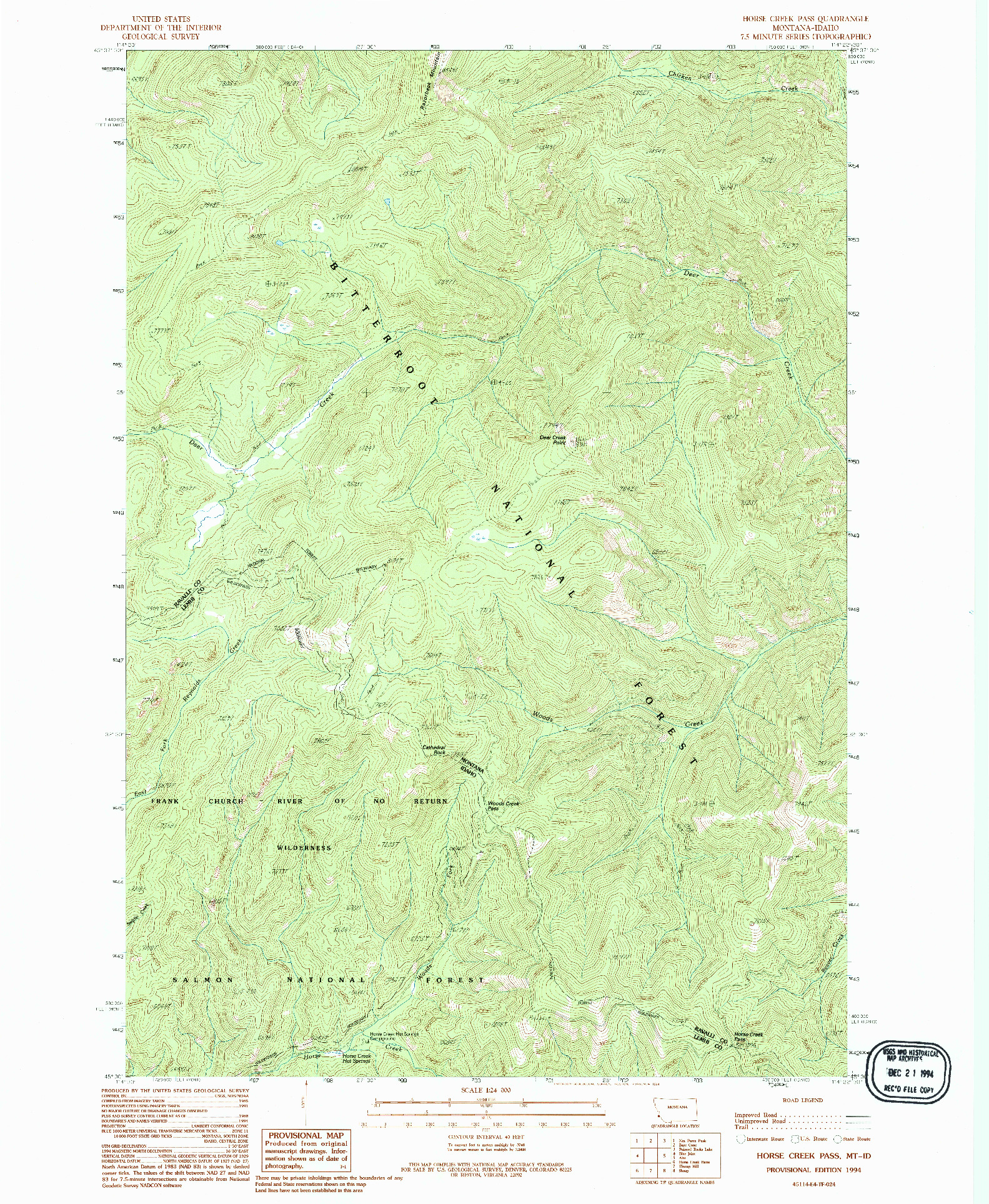 USGS 1:24000-SCALE QUADRANGLE FOR HORSE CREEK PASS, MT 1994