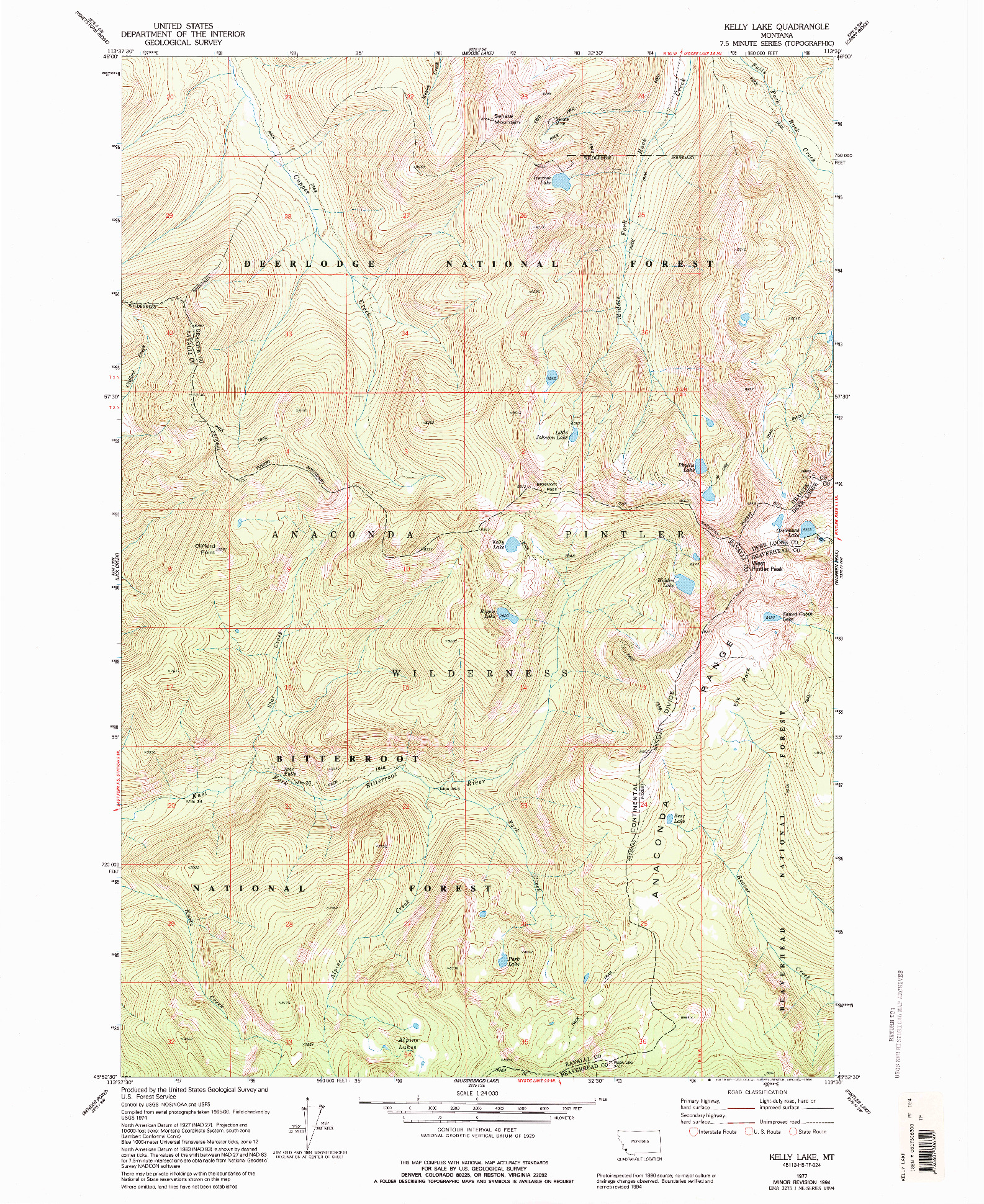 USGS 1:24000-SCALE QUADRANGLE FOR KELLY LAKE, MT 1977