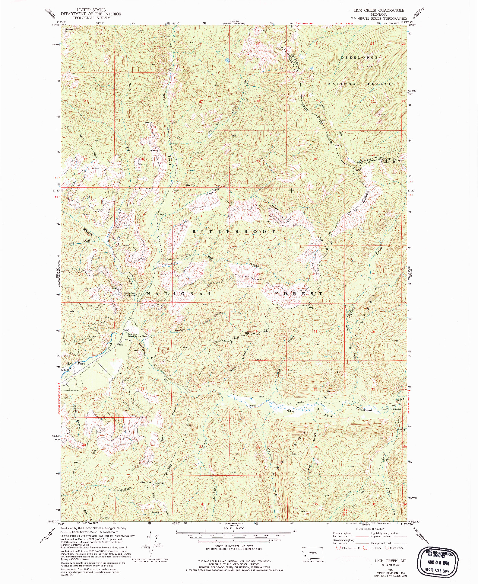 USGS 1:24000-SCALE QUADRANGLE FOR LICK CREEK, MT 1974