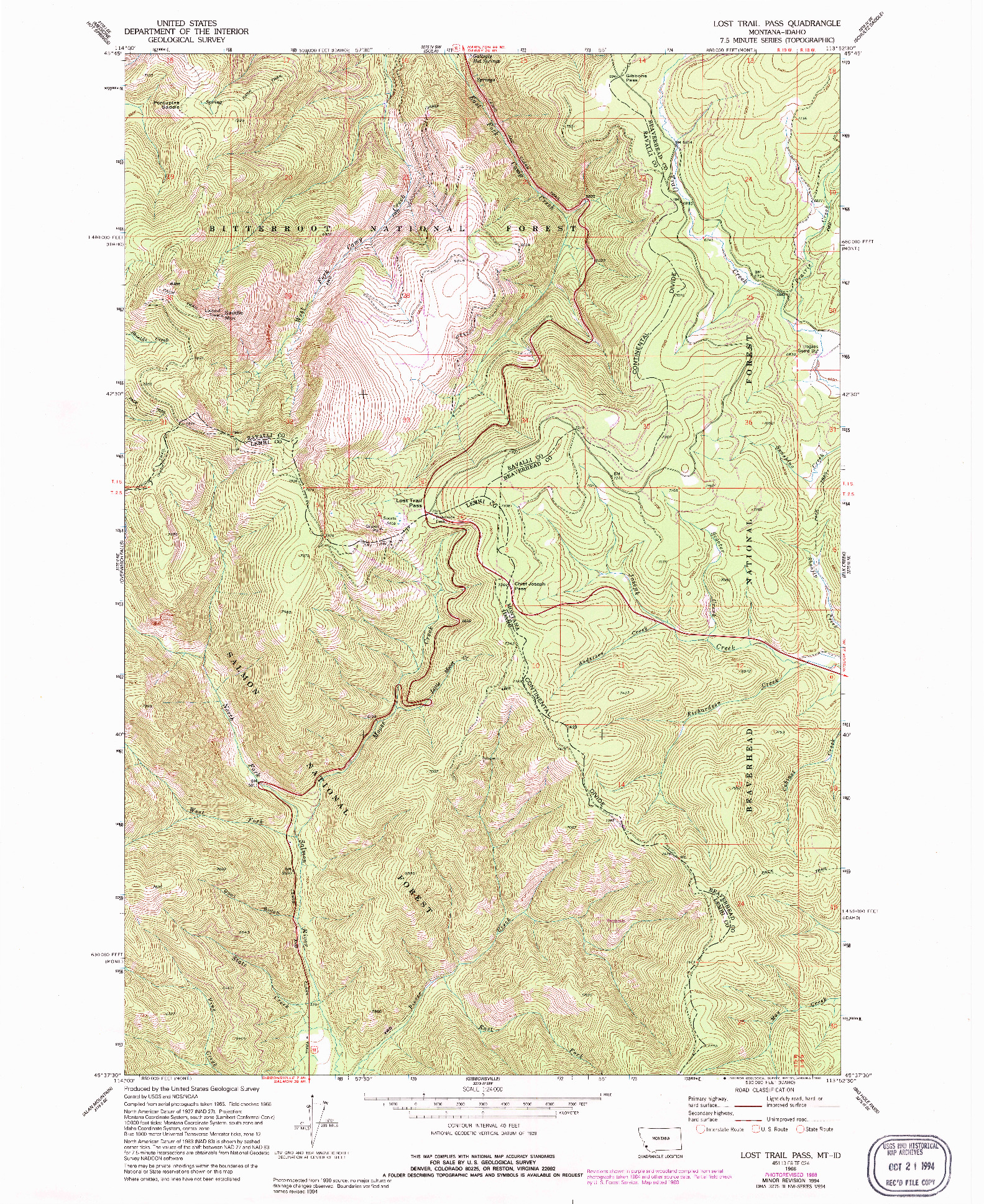 USGS 1:24000-SCALE QUADRANGLE FOR LOST TRAIL PASS, MT 1966