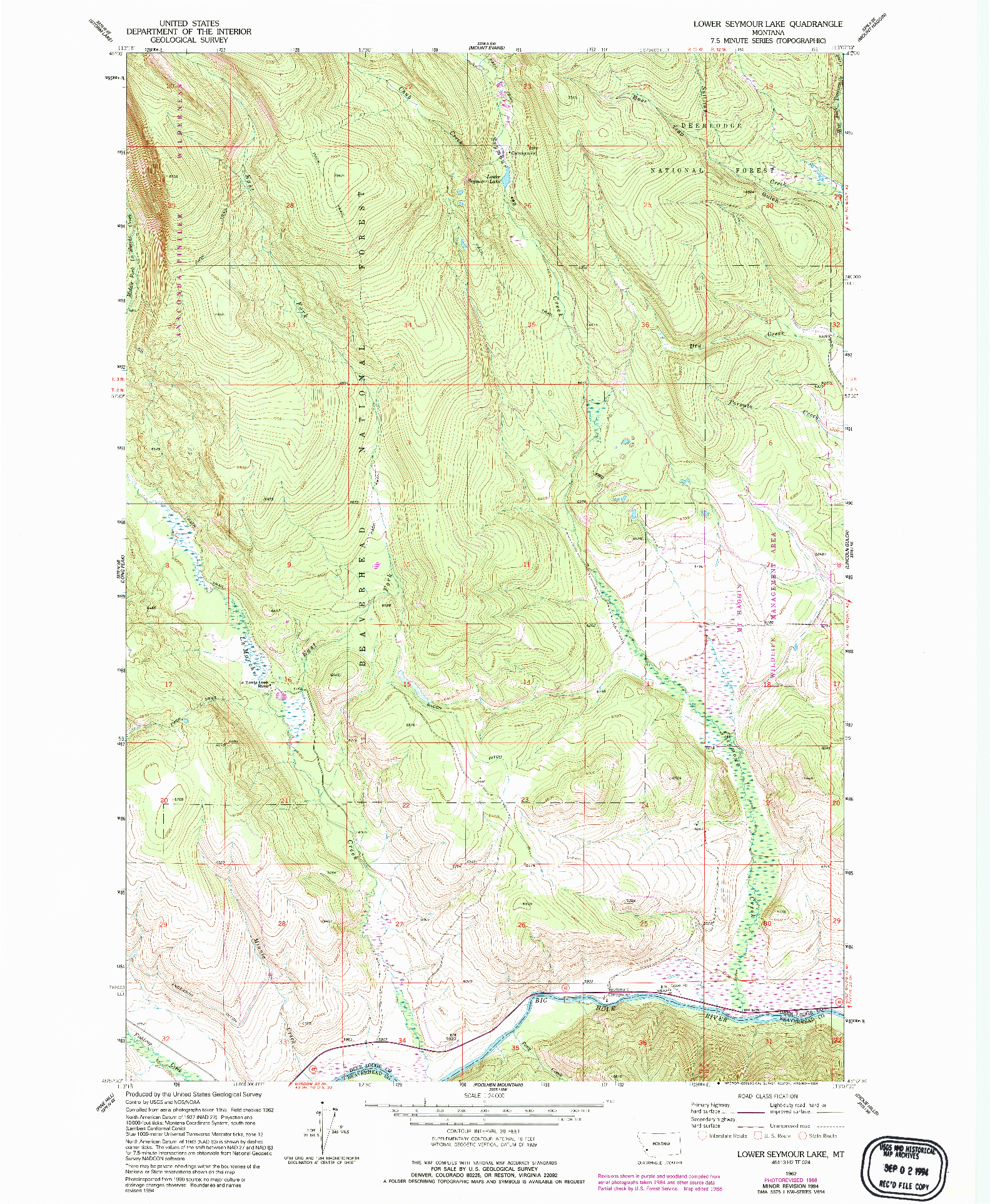 USGS 1:24000-SCALE QUADRANGLE FOR LOWER SEYMOUR LAKE, MT 1962