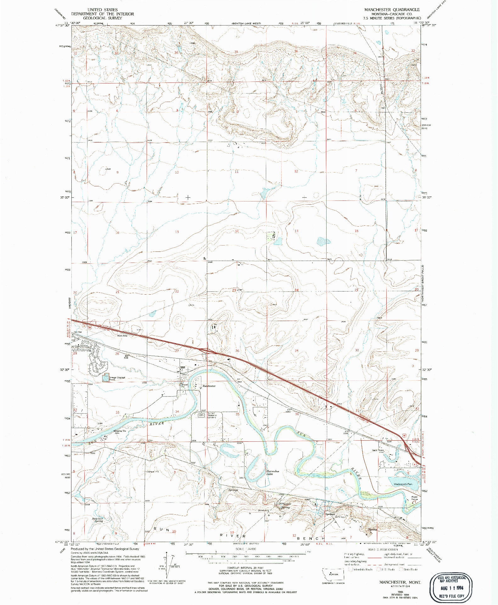 USGS 1:24000-SCALE QUADRANGLE FOR MANCHESTER, MT 1965