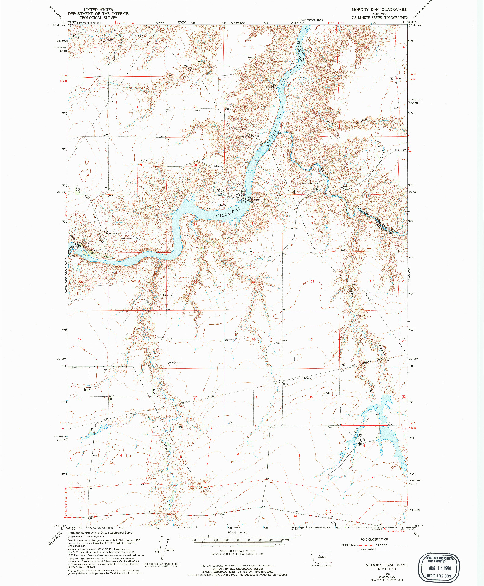 USGS 1:24000-SCALE QUADRANGLE FOR MORONY DAM, MT 1965