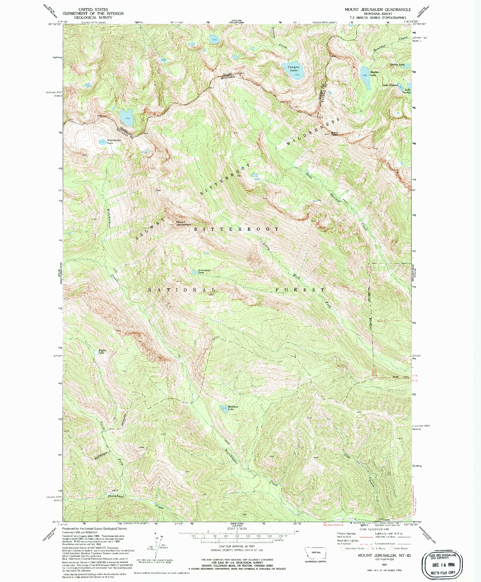 USGS 1:24000-SCALE QUADRANGLE FOR MOUNT JERUSALEM, MT 1991