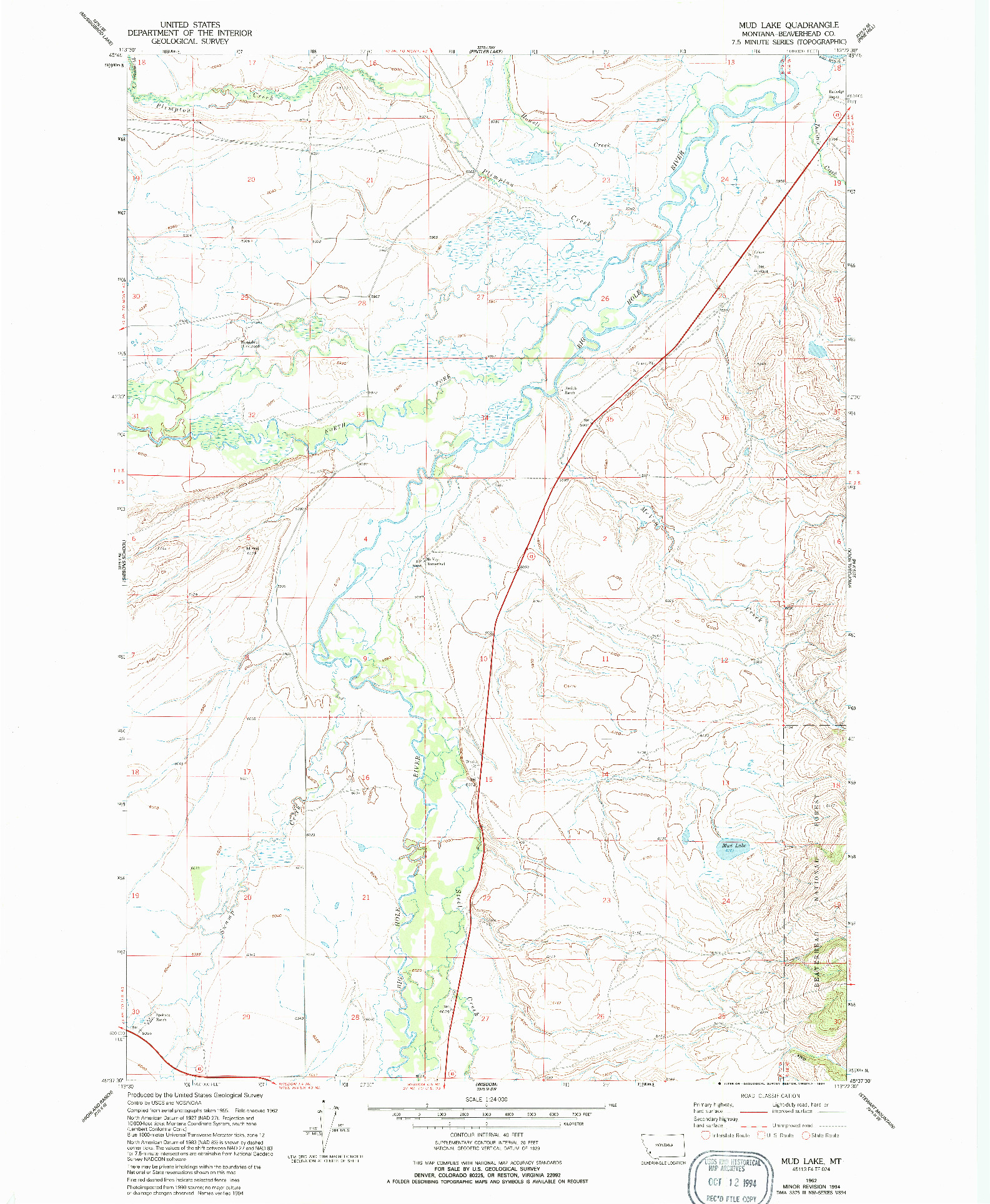 USGS 1:24000-SCALE QUADRANGLE FOR MUD LAKE, MT 1962