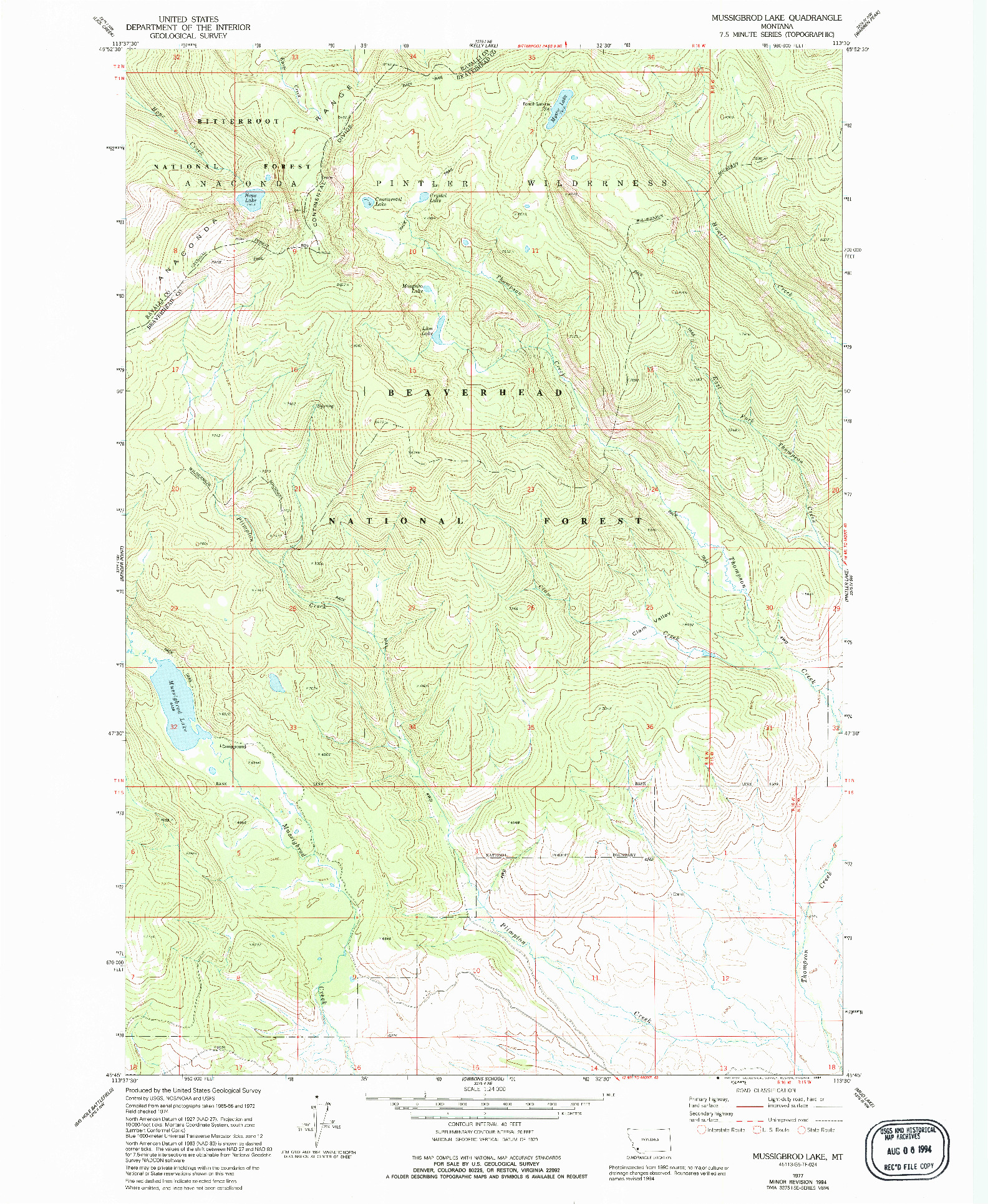 USGS 1:24000-SCALE QUADRANGLE FOR MUSSIGBROD LAKE, MT 1977