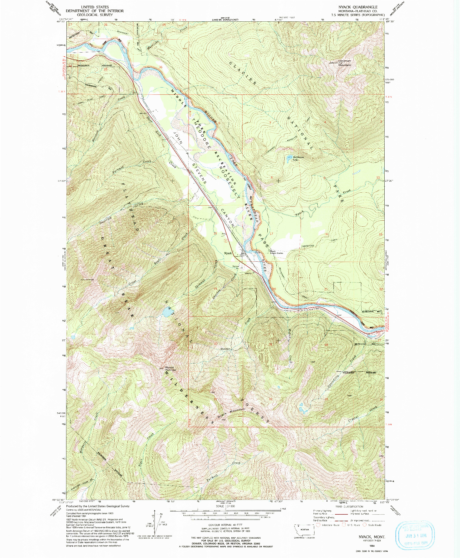 USGS 1:24000-SCALE QUADRANGLE FOR NYACK, MT 1964