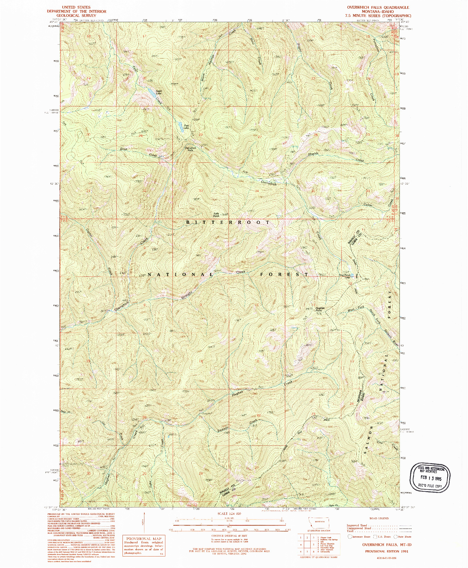 USGS 1:24000-SCALE QUADRANGLE FOR OVERWHICH FALLS, MT 1991